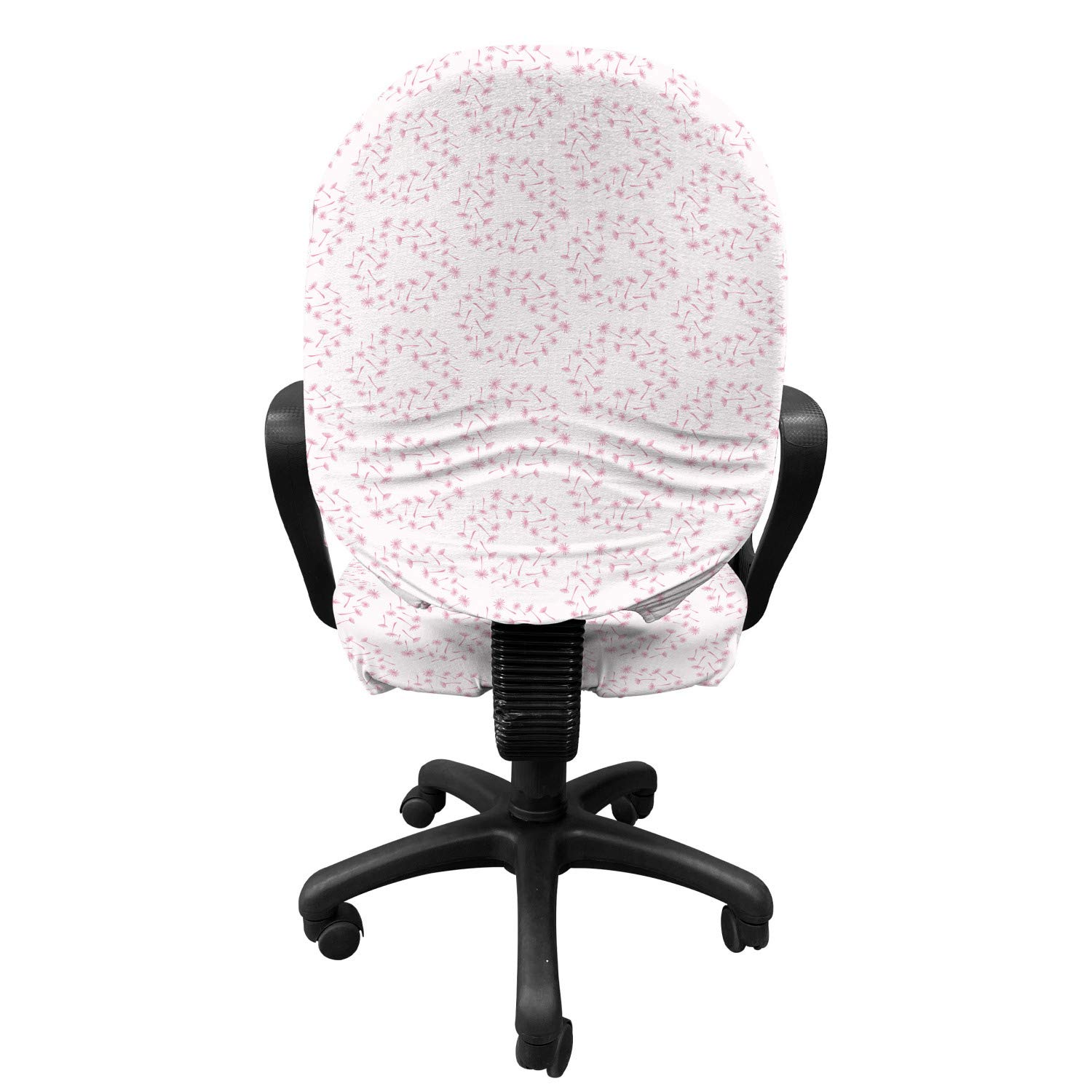 Ambesonne Botanical Office Chair Slipcover - Romantic Dandelion Flower Pink Monochrome Doodle Print Stretch Fabric Cover (Standard Size, Pale Rose) | Home Office Decor, Desk Chair Protector, Living Room Accent
