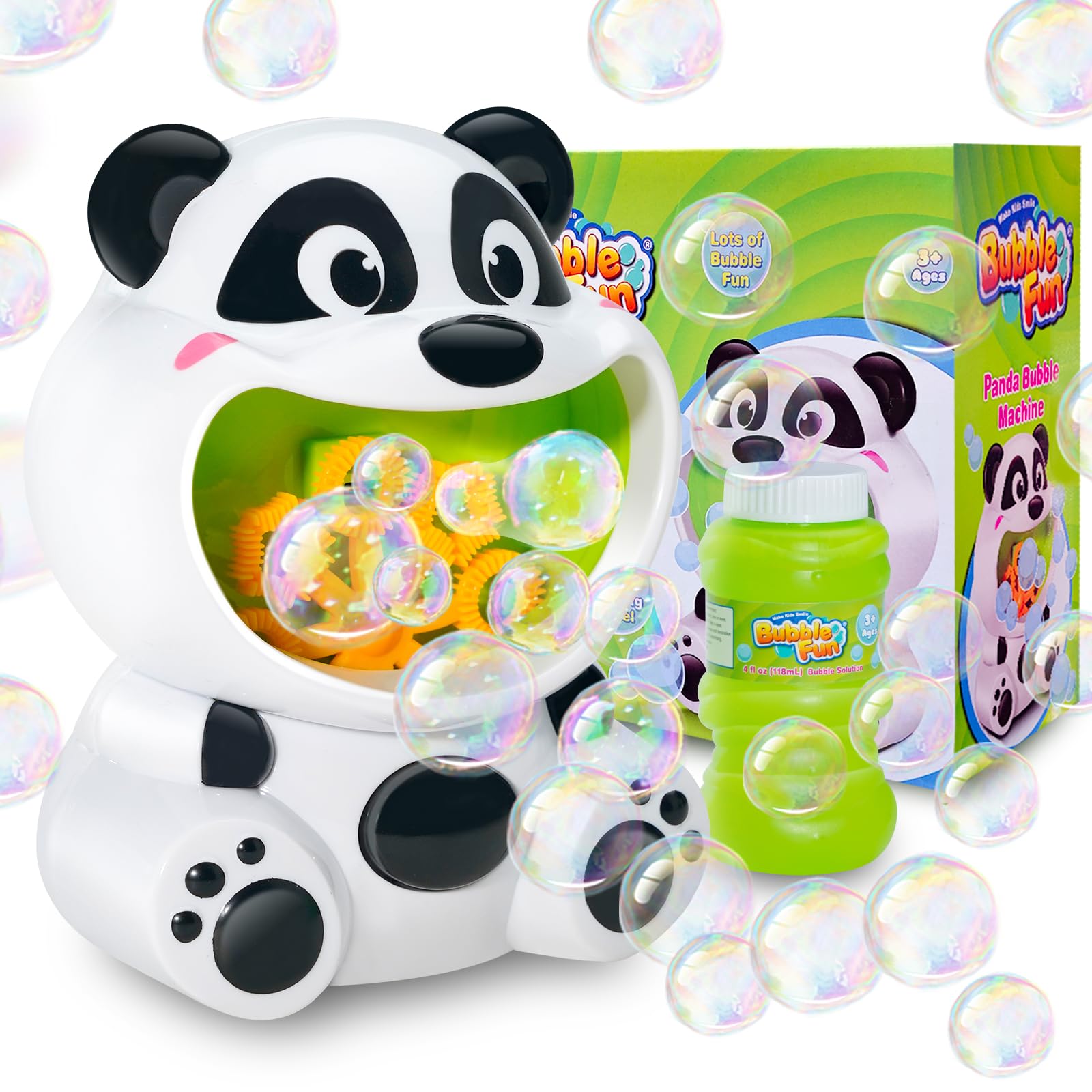 Panda Bubble Blower Machine for Kids - Automatic Bubble Maker Toy with 4oz Bubble Solution, Perfect Outdoor Birthday Party Favors, Summer Backyard Games & Toddler Gifts for Ages 1-3 Years Old