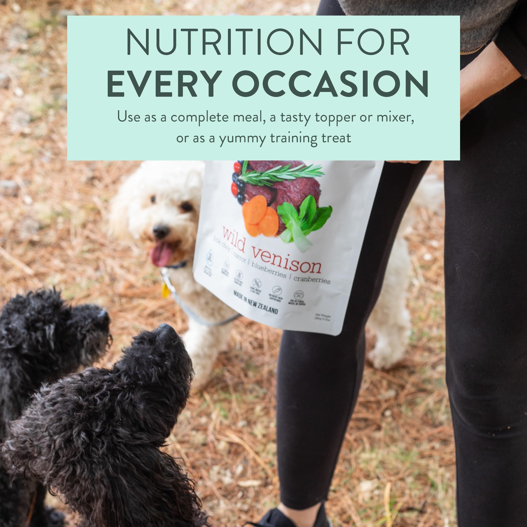 Premium Freeze Dried Dog Food - Wild Venison Recipe | High Protein Grain-Free Dog Food Topper & Treats | 2.2 lb Bag | Perfect for Training, Meal Toppers & Outdoor Adventures