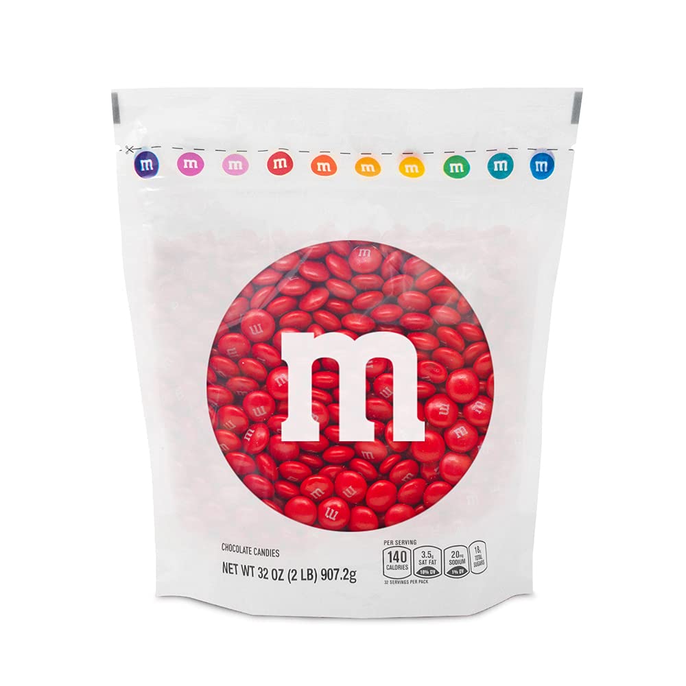 M&M'S Red Milk Chocolate Candy 2lbs - Resealable Pack for Parties & Gifts