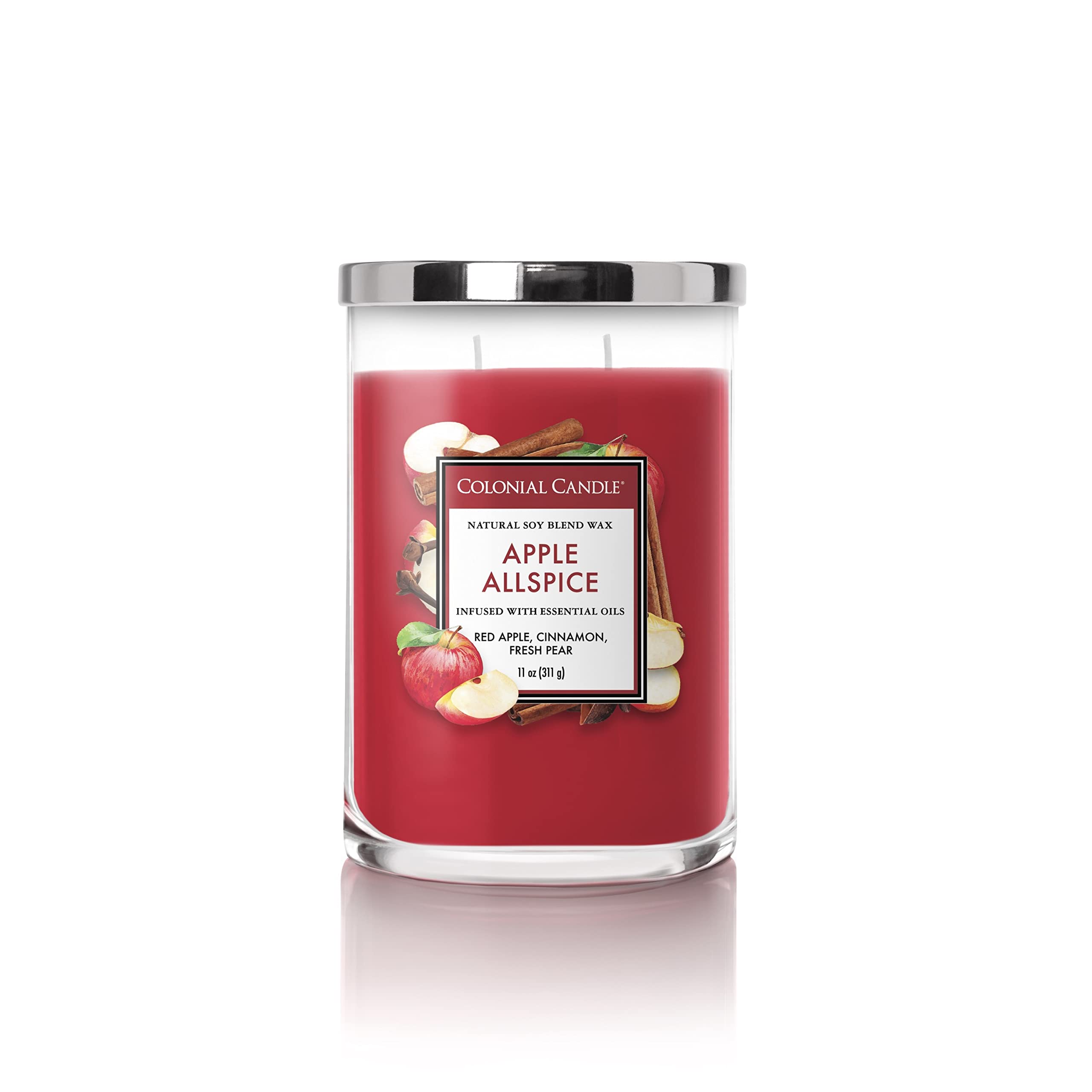 Colonial Candle Apple Allspice Scented Jar Candle - Classic Cylinders Collection, 2-Wick Red Candle (11 oz, 80-Hour Burn) - Perfect for Home Decor, Relaxation & Holiday Gifts