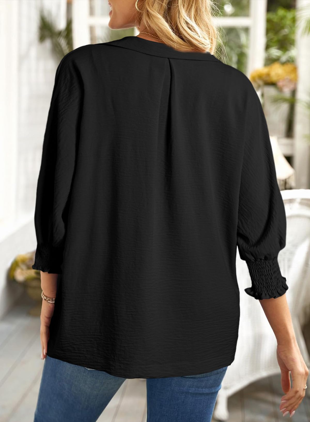 Dokotoo Women's Fashion Tops - Elegant V-Neck 3/4 Sleeve Blouses for Casual & Dressy Wear | Spring Summer Trendy Shirts 2025 | Perfect for Office, Date Night & Weekend Outings
