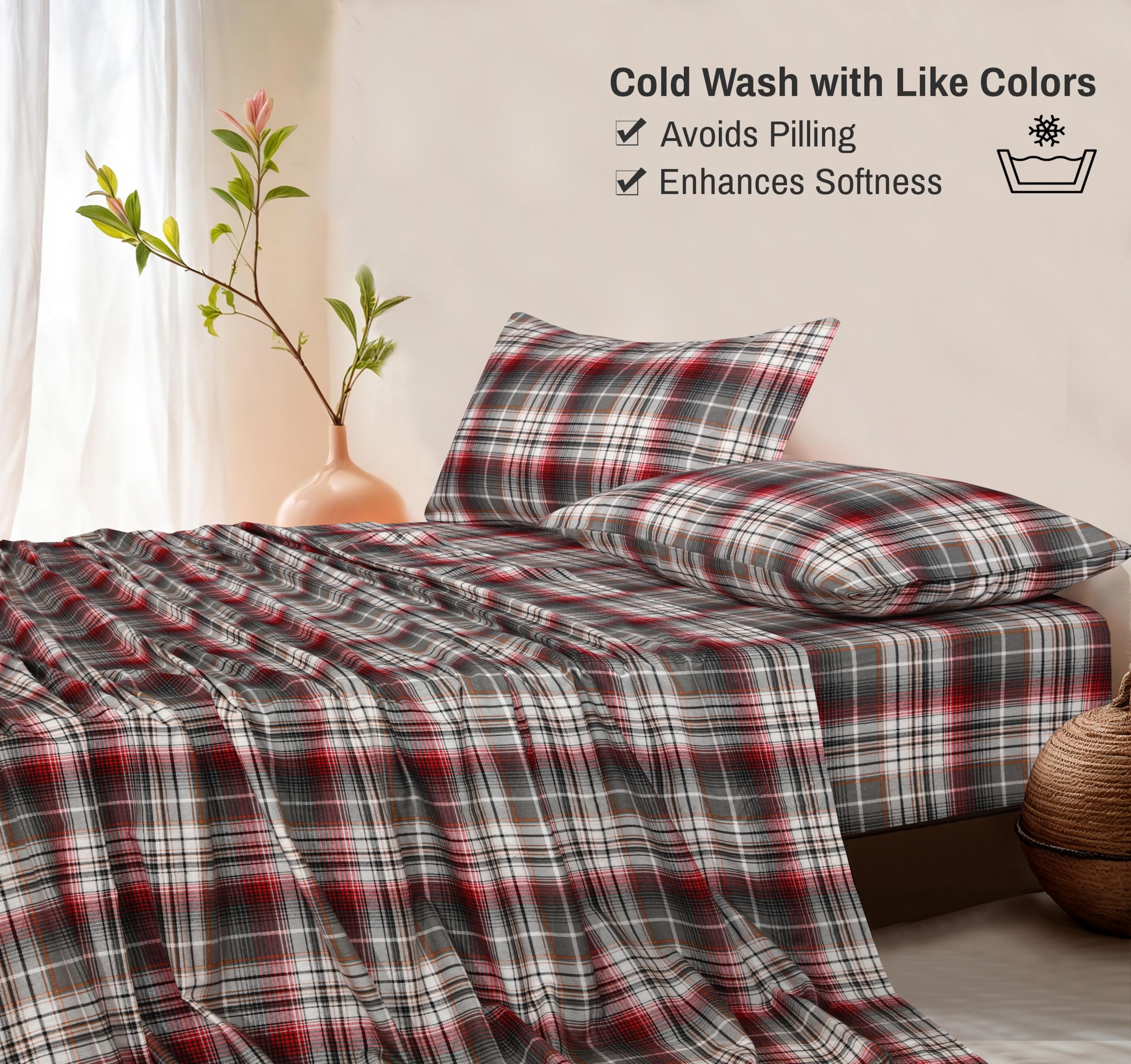 RUVANTI 100% Cotton Flannel Twin Sheet Set - Ultra Soft Double Brushed Bed Sheets with 16