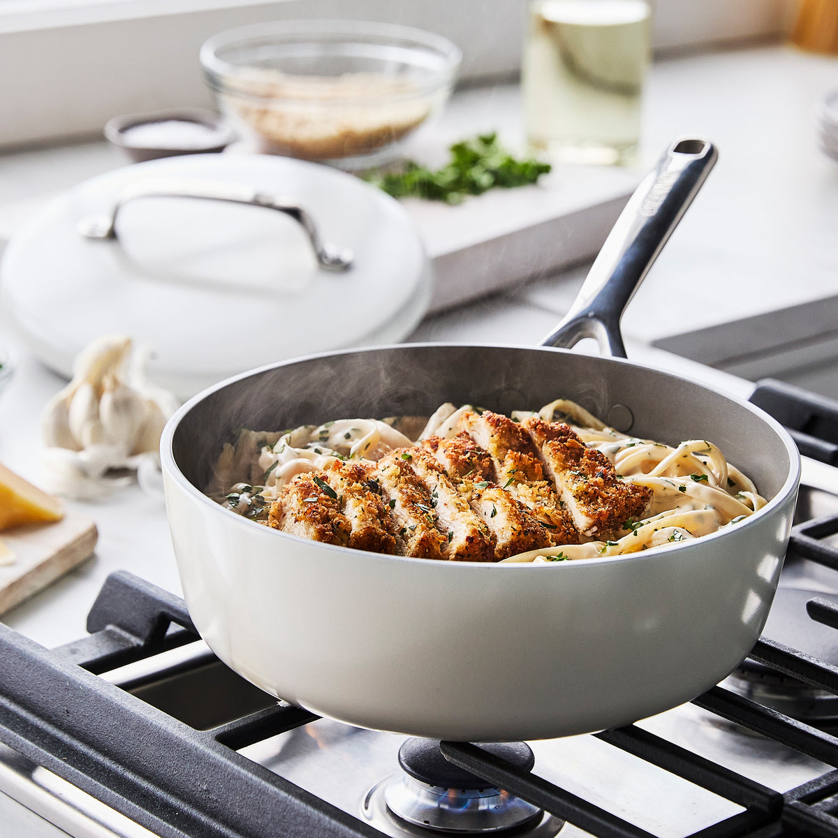 GP5 Colors Ceramic Nonstick 11-Piece Cookware Set with Mirror Handles | Cloud Cream - Perfect for Everyday Cooking, Baking & Serving | Oven & Dishwasher Safe