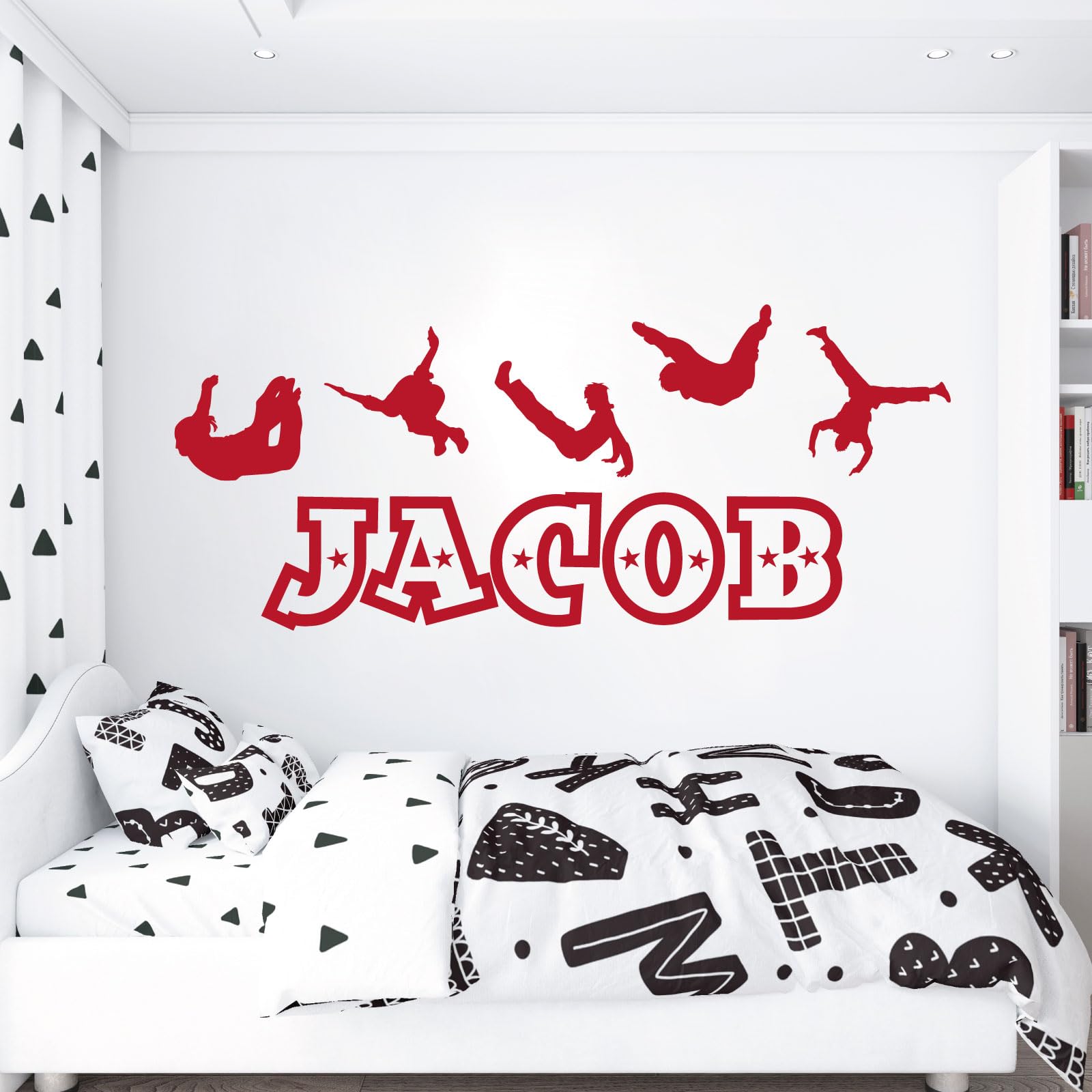 Custom Boys Name Wall Decals - Parkour Themed Silhouette Stickers (Chocolate Brown) - Perfect for Kids' Bedroom, Playroom & Nursery Decor