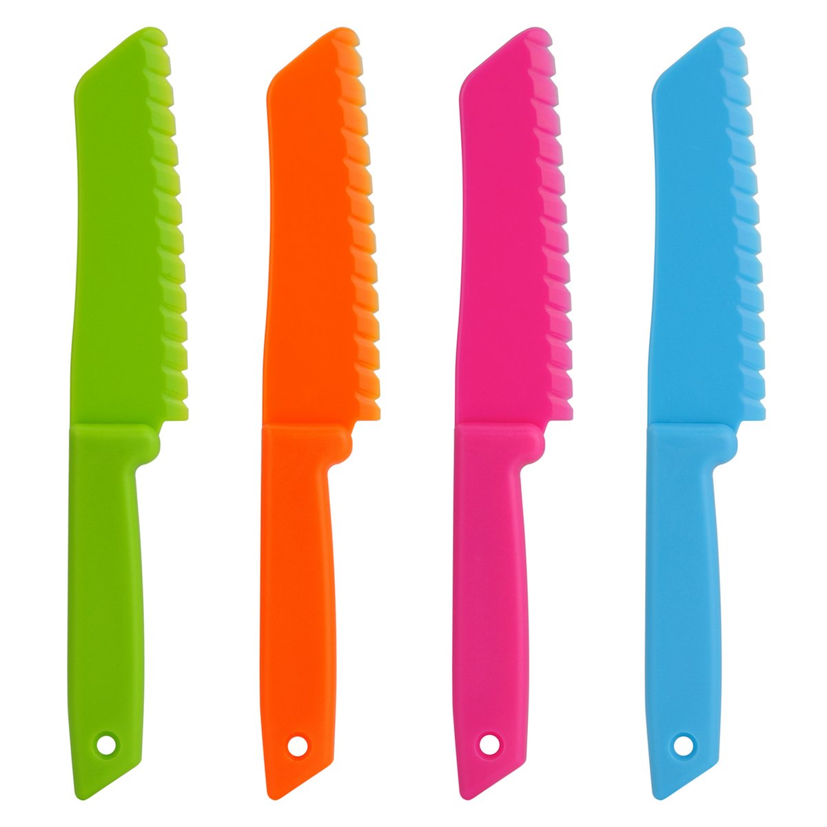 ONUPGO 4-Piece Kids Plastic Kitchen Knife Set - Safe Nylon Chef Knives for Children, Perfect for Cutting Fruits, Bread, Cakes, Vegetables | Ideal for Cooking, Baking, Salad Making & Kids Kitchen Play