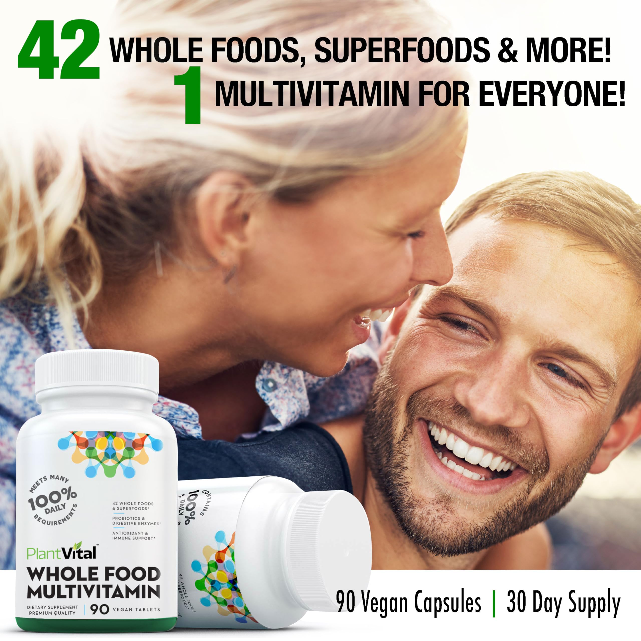 Plantvital Whole Food Multivitamin - 270 Tablets with 42 Superfoods, Raw Vegetables & Fruits for Natural Energy | Daily Supplement for Men & Women | Supports Immune Health & Vitality