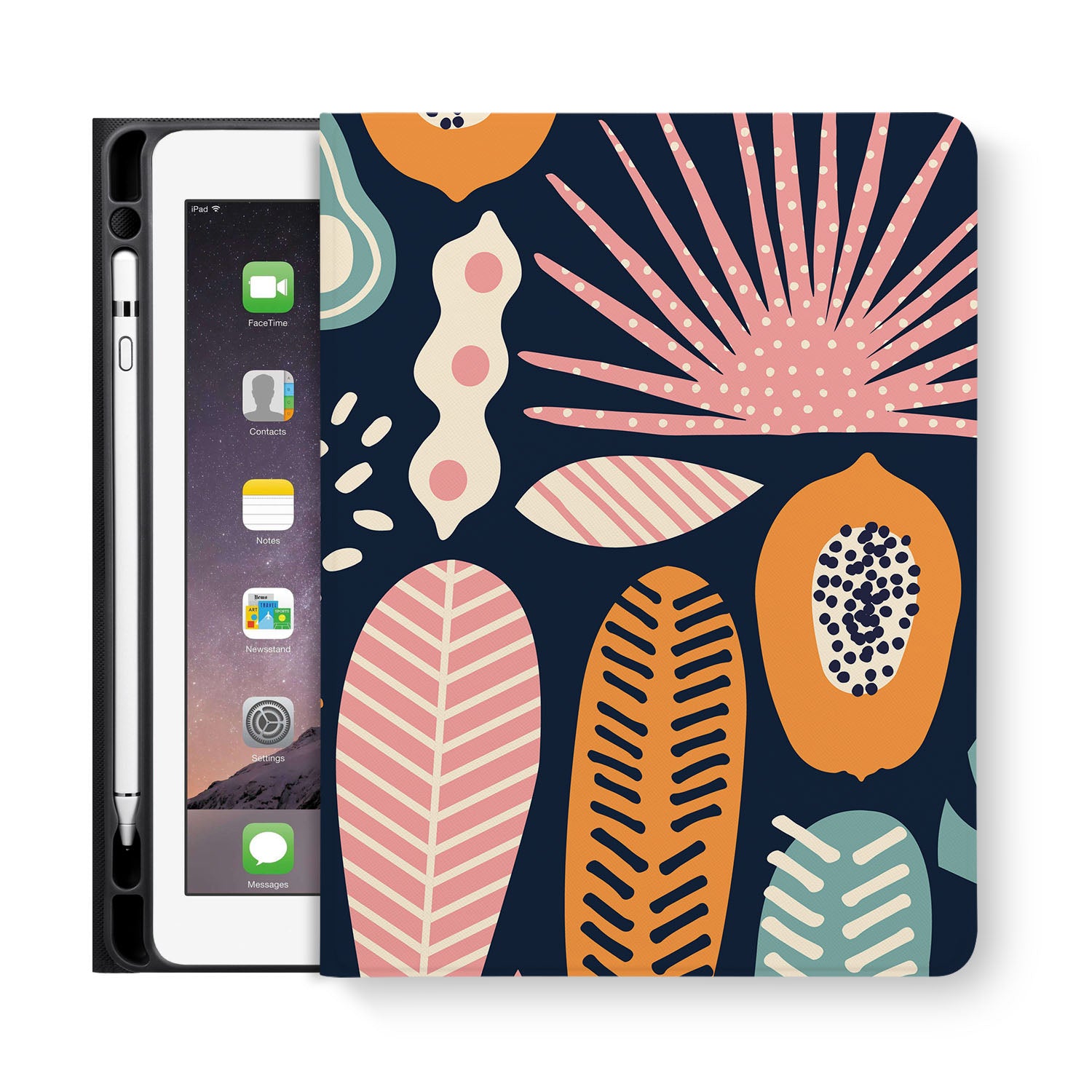 Premium iPad Folio Case with Black Floral Design - Slim Protective Cover for iPad 6th/7th/8th/9th/10th Gen | Perfect for Work, Travel & Home Use