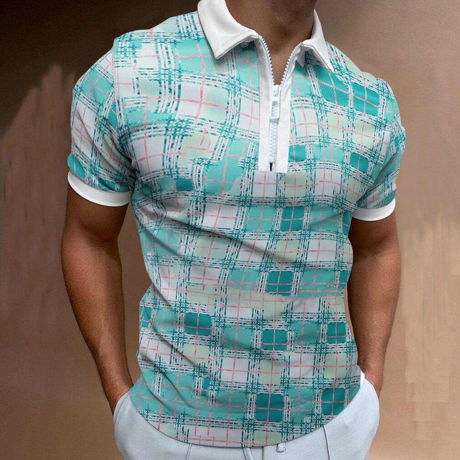 Men's Short Sleeve Polo Shirts - Casual Dressy Turn Down Collar Zipper T-Shirt Tops for Spring & Summer | Perfect for Office, Dating & Outdoor Activities