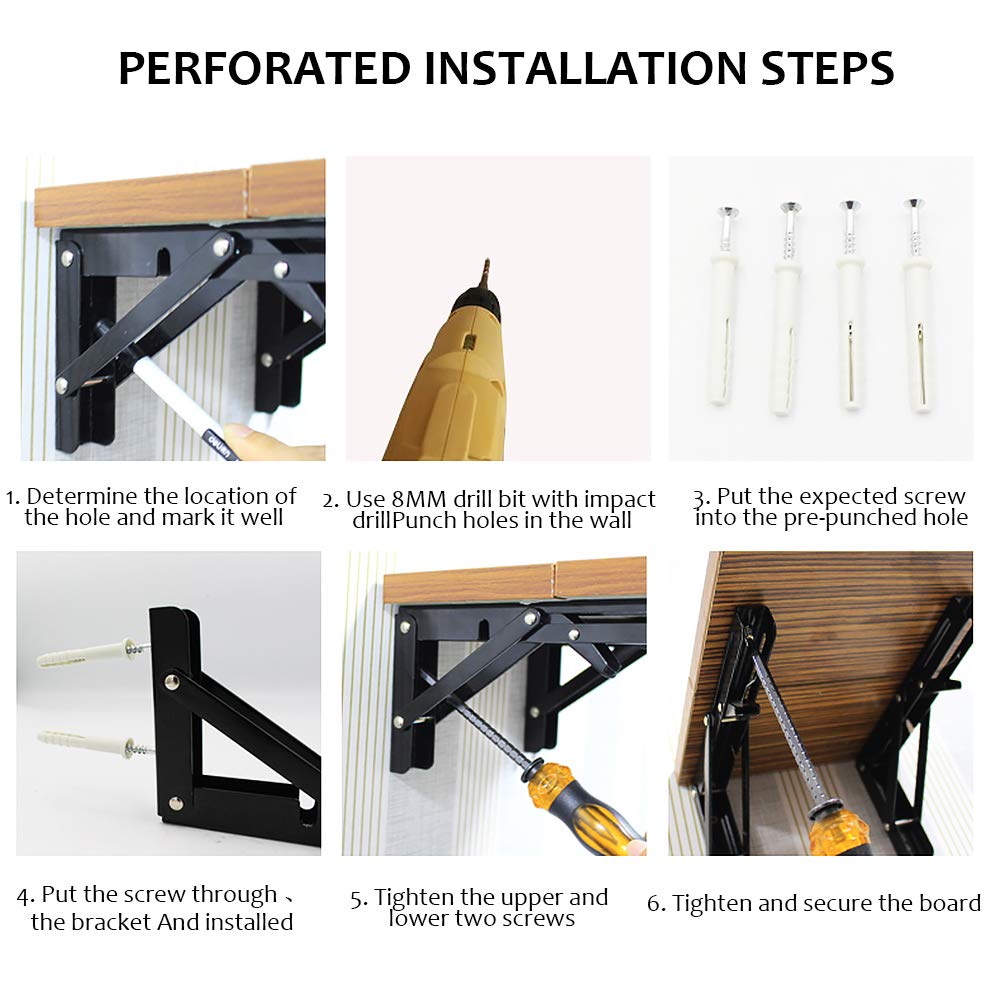 Heavy Duty Folding Shelf Brackets - 150lb Max Load for DIY & Space Saving (4PCs, Black) - Perfect for Wall Mounted Shelves & Tables