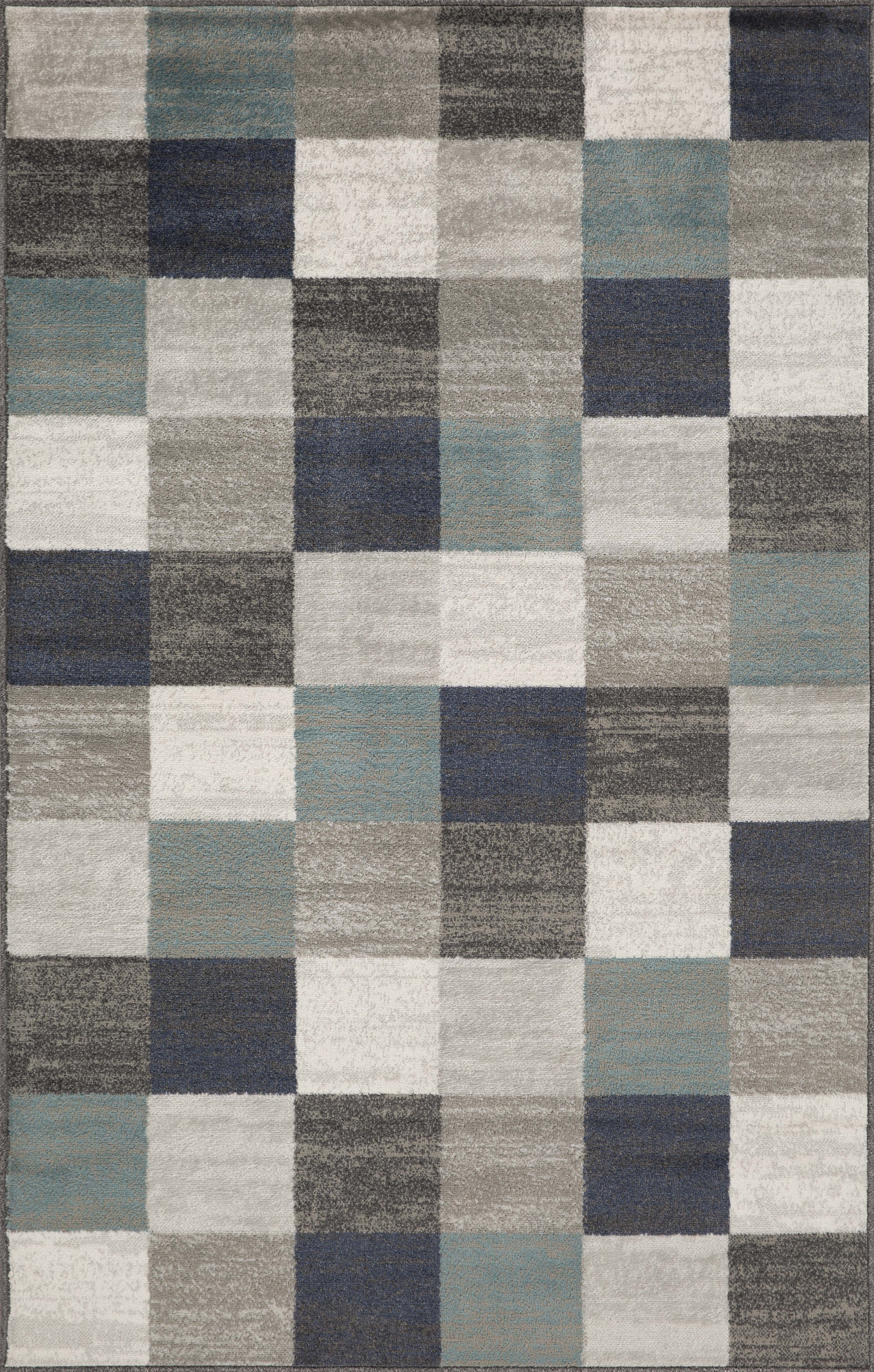 Stylish Rockway Geometric Checkered Block Indoor Area Rug - Non-Slip Floor Mat for Living Room, Bedroom, Nursery & Office Decor
