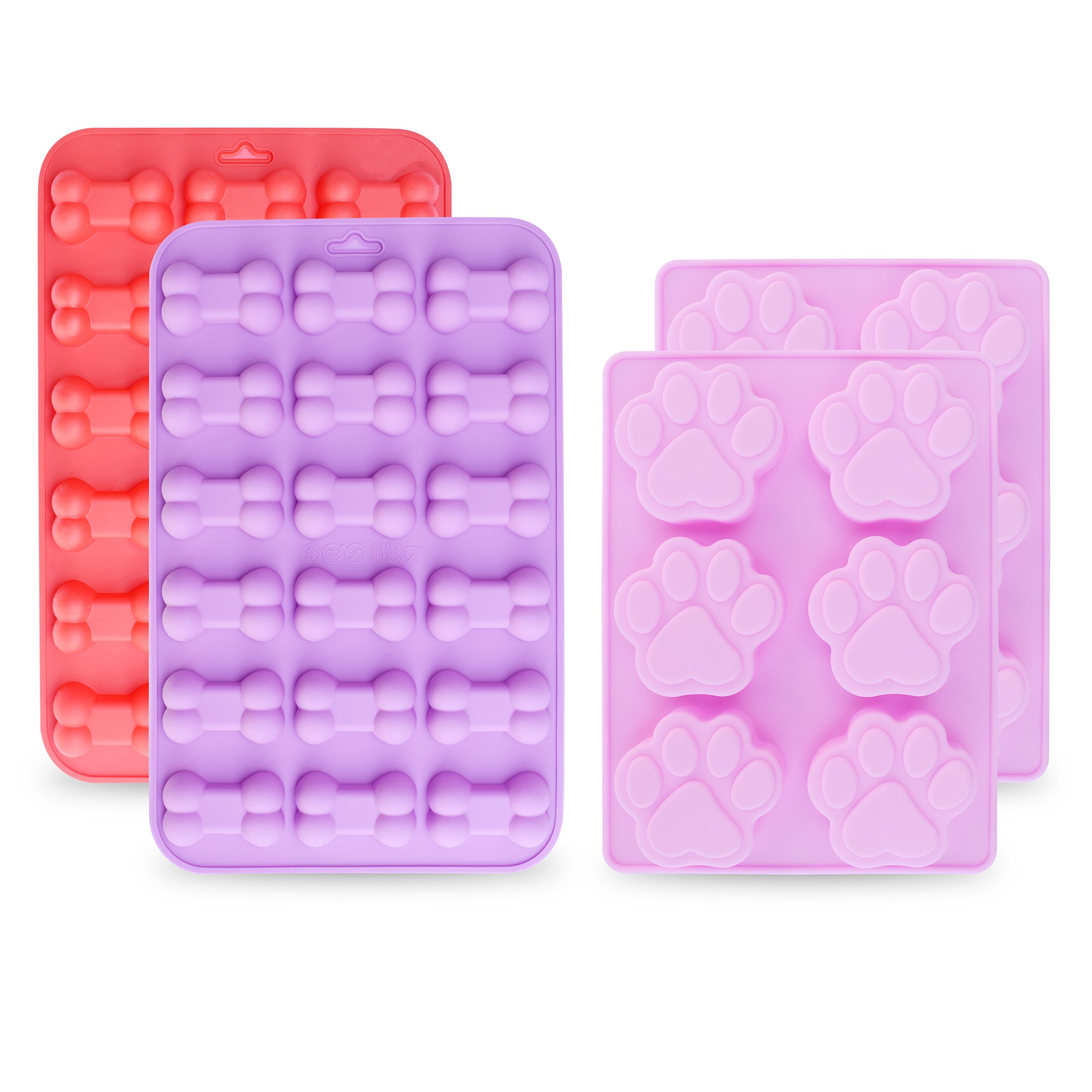 Premium Non-Stick Food Grade Silicone Dog Treat Molds - 6 Cavity Jumbo Paw & Bone Shapes for Chocolate, Candy, Jelly, Ice Cubes - Perfect for DIY Dog Treats, Baking & Party Favors (Set of 4)