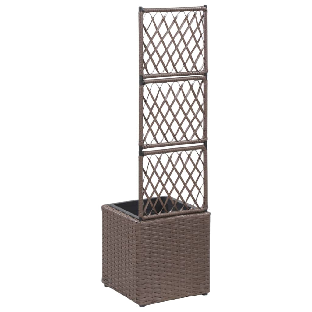 Brown Poly Rattan Trellis Raised Garden Bed with 1 Pot - 11.8