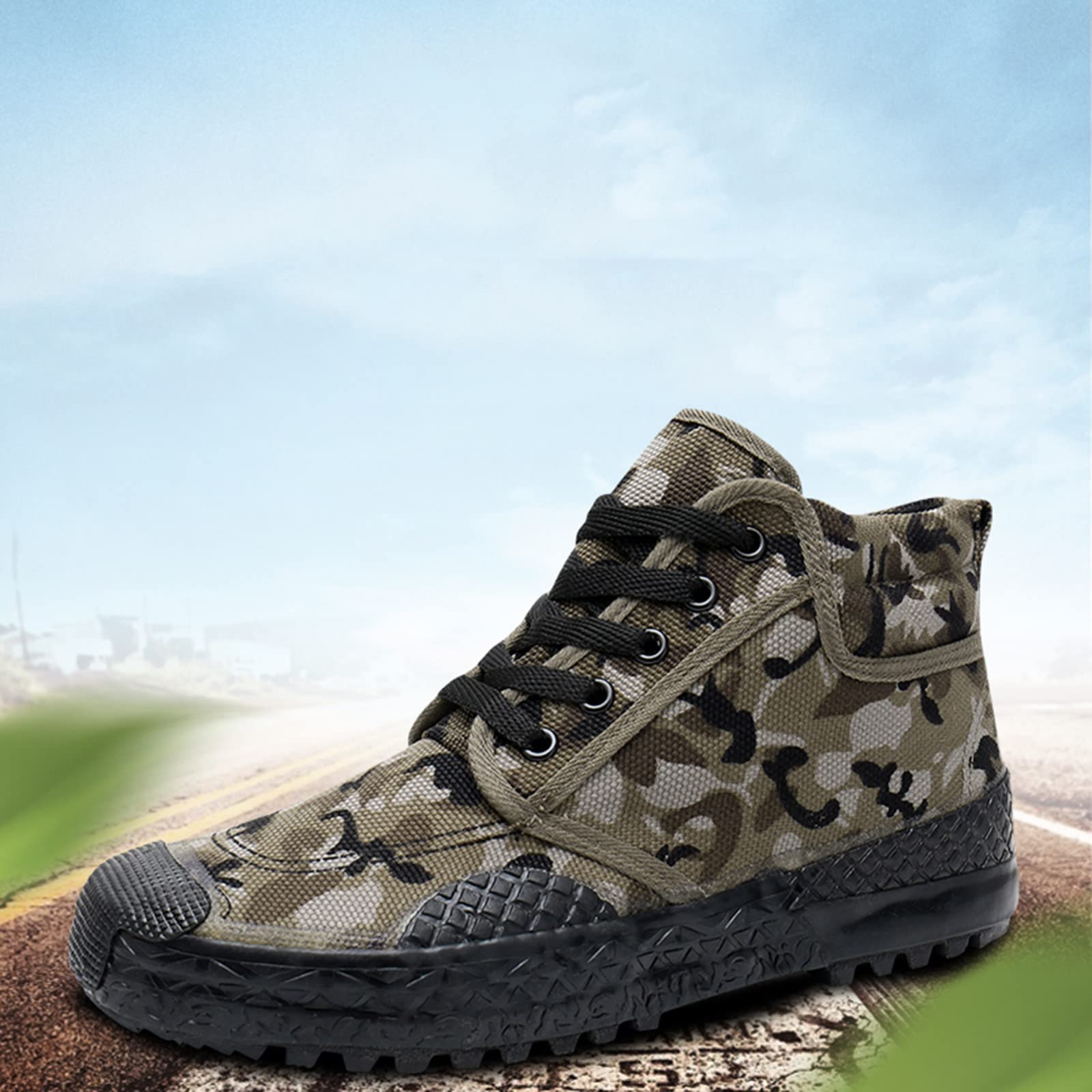 Breathable Canvas High Top Walking Shoes for Men - Comfortable Rubber Sole Sneakers for Autumn & Labor Work - Ideal for Hiking, Casual Wear & Outdoor Activities