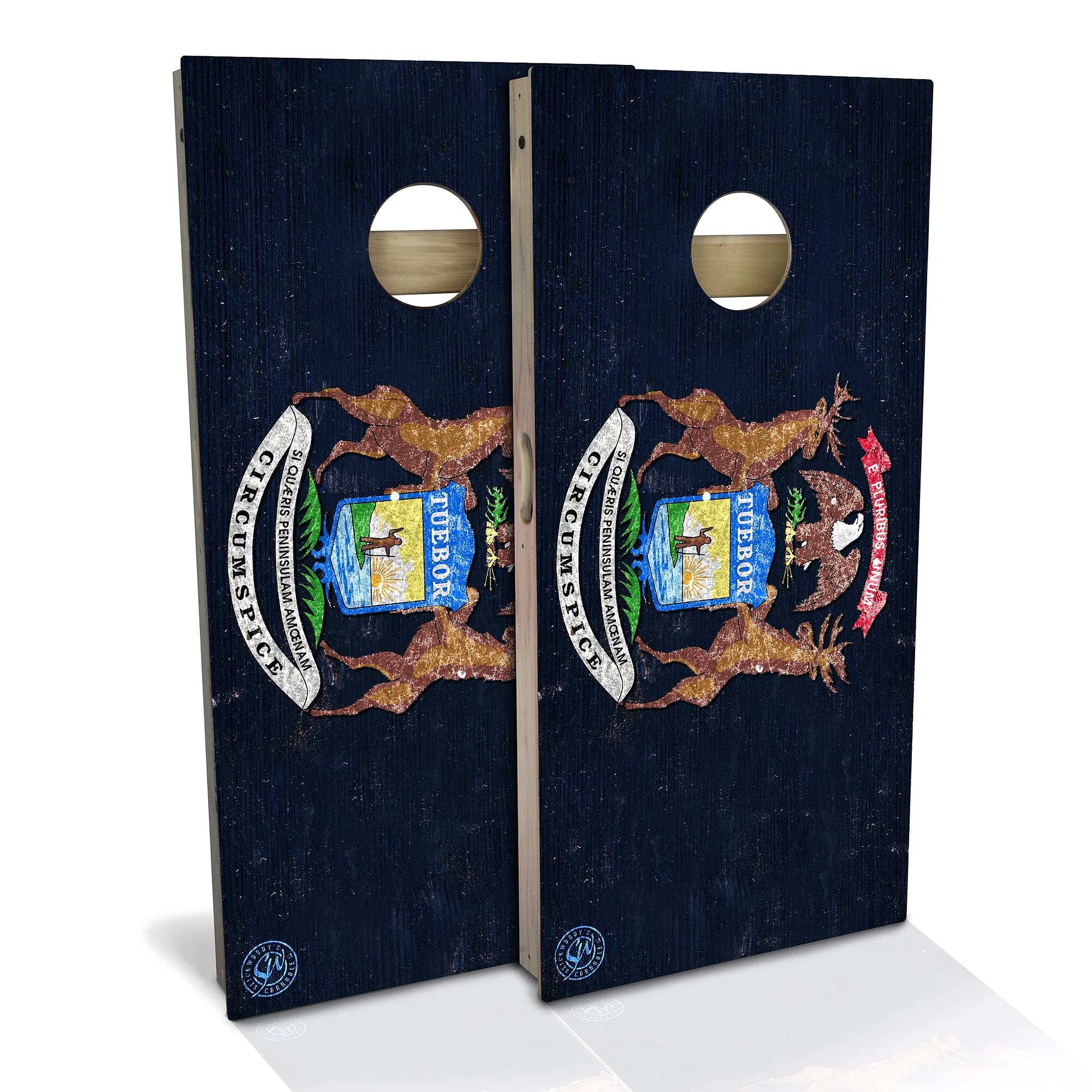 Skip's Garage Michigan Flag Cornhole Board Set - 2 Boards & 8 Bags - Custom Size & Accessories - Perfect for Tailgating, Backyard BBQs & College Game Day Parties