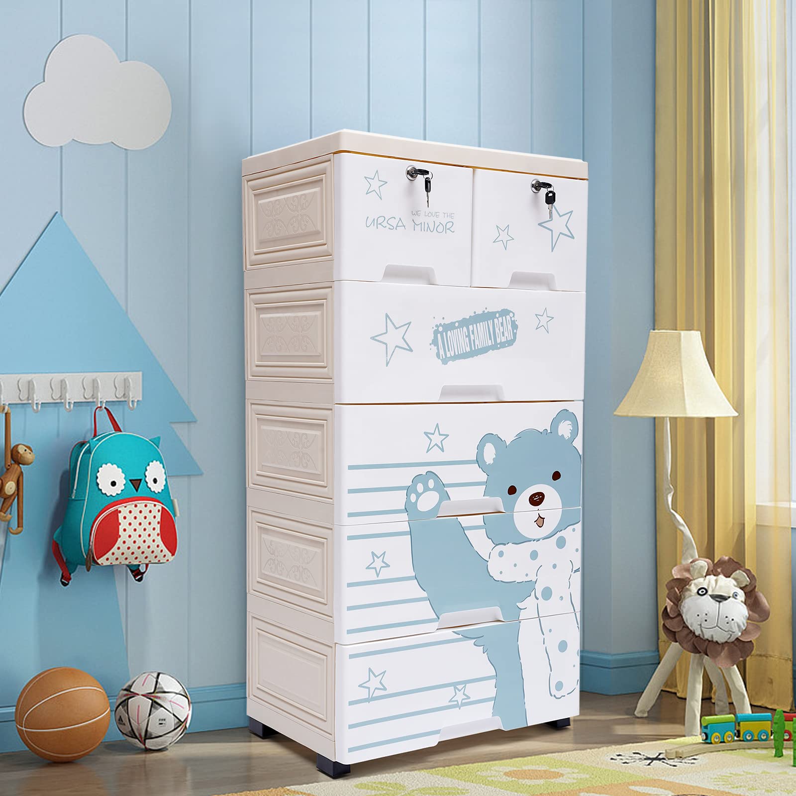6-Drawer Plastic Storage Cabinet - Tall Dresser Organizer for Clothes, Toys & Bedroom with 5 Wheels & 2 Locks (66lbs Capacity, White) | Perfect for Closet, Playroom & Kids Room Organization
