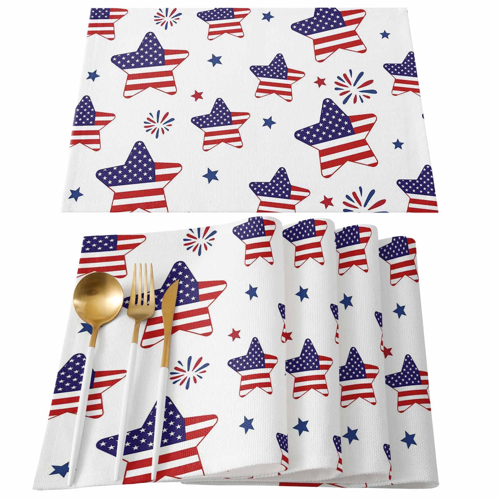 6-Pack Patriotic Stars Placemats for Dining Table - 4th of July Independence Day Decorations | Washable & Durable Table Mats for Home, Kitchen, Restaurant & Christmas Party | Perfect for Holiday Gatherings & Everyday Use