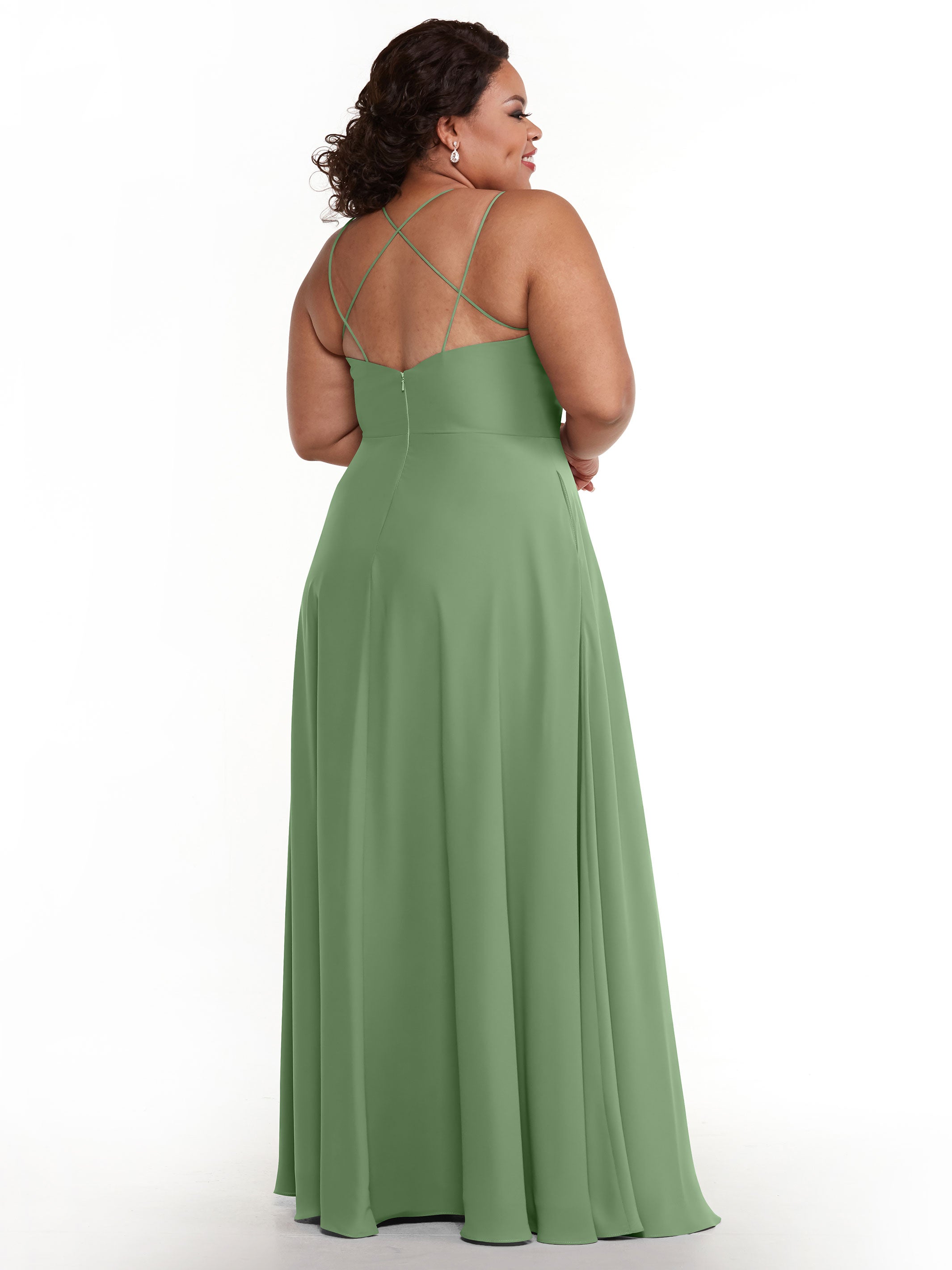Elegant 83024 Stretch Chiffon A-Line Bridesmaid Dress with Pockets - Perfect for Weddings, Parties & Formal Events - Comfortable & Stylish Plus Size Option Available