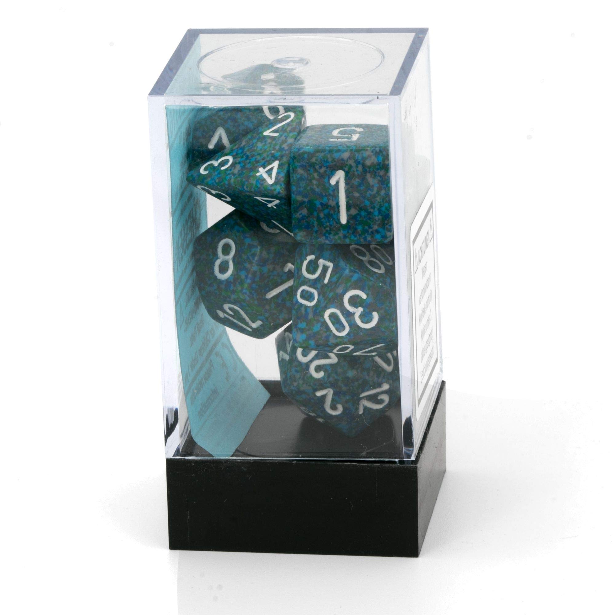 Premium Chessex D&D Dice Set - 16mm Speckled Sea Plastic Polyhedral Dice for Dungeons & Dragons (7-Piece Set: D4, D6, D8, D10, D12, D20, D%) - Perfect for Tabletop RPG Gaming, DND Campaigns & Collectors