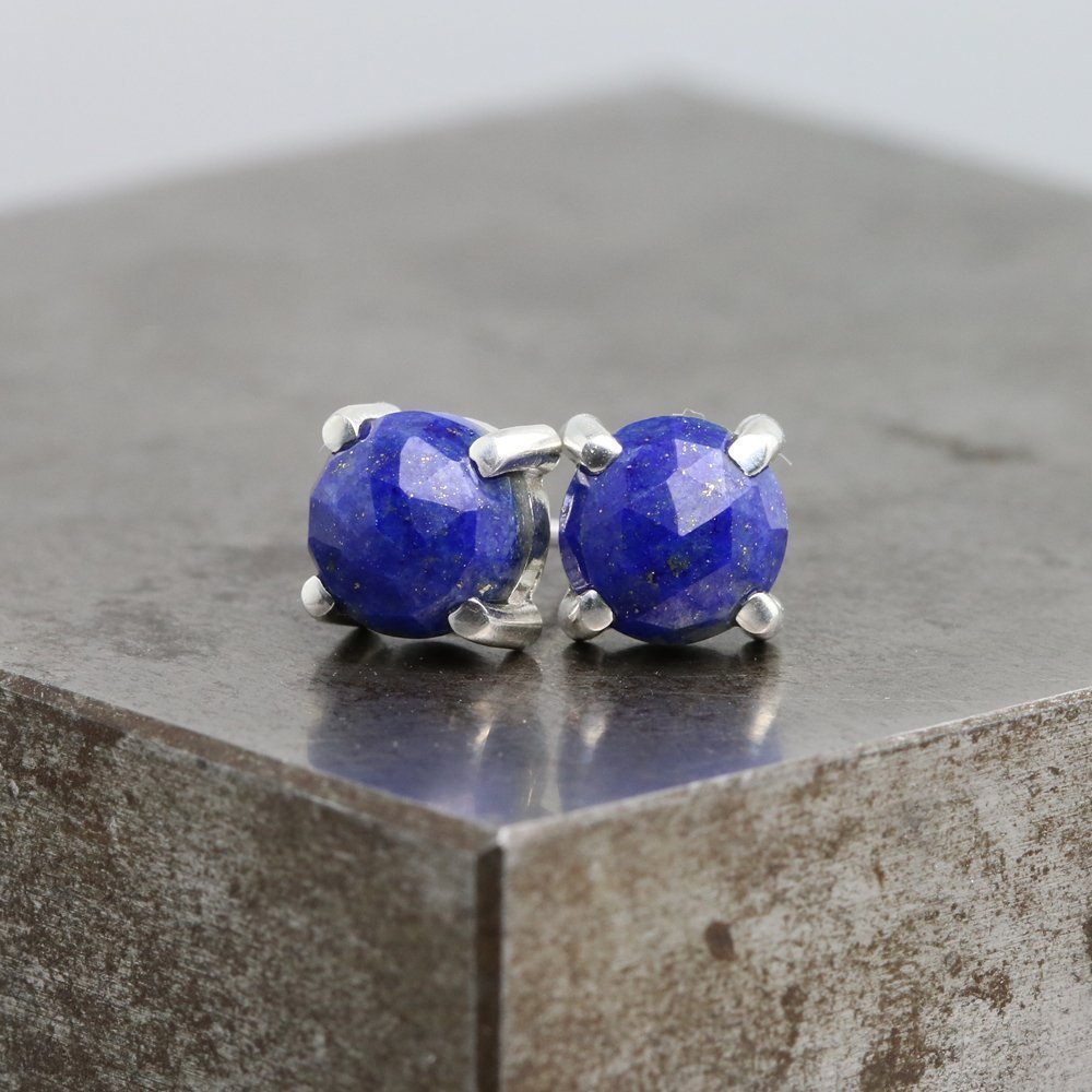 6mm Rose Cut Lapis Sterling Silver Stud Earrings – Perfect for Everyday Wear, Gifts & Special Occasions