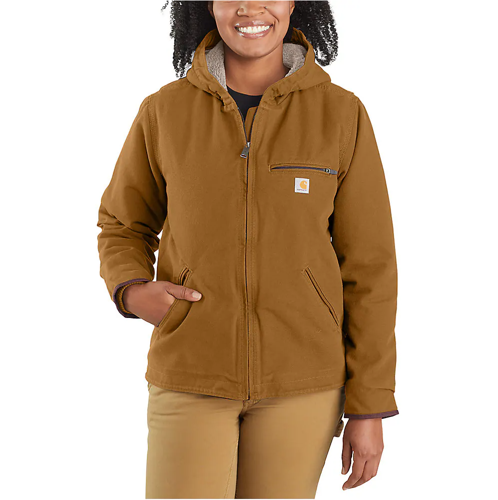 Carhartt Women's Loose Fit Washed Duck Sherpa Lined Jacket 104292 - Warm Winter Work Coat for Outdoor Activities, Hiking & Casual Wear