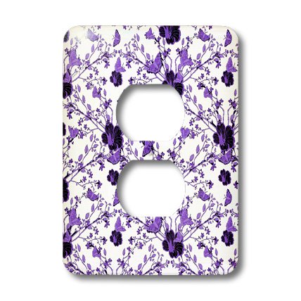 3D Rose Purple Flowers and Butterflies Decorative Outlet Cover - Elegant Wall Plate for Home Decor, Bedroom, Living Room, Nursery