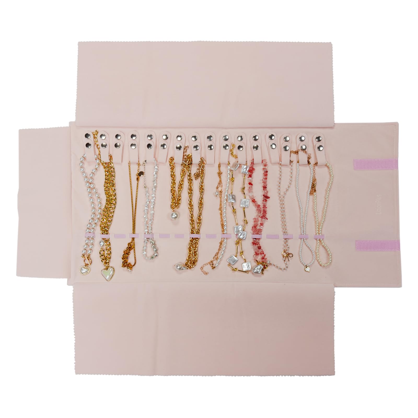 Velvet Jewelry Roll Organizer for Necklaces - Pink Travel Jewelry Case with Soft Lining, Perfect for Vacations, Business Trips & Gifts