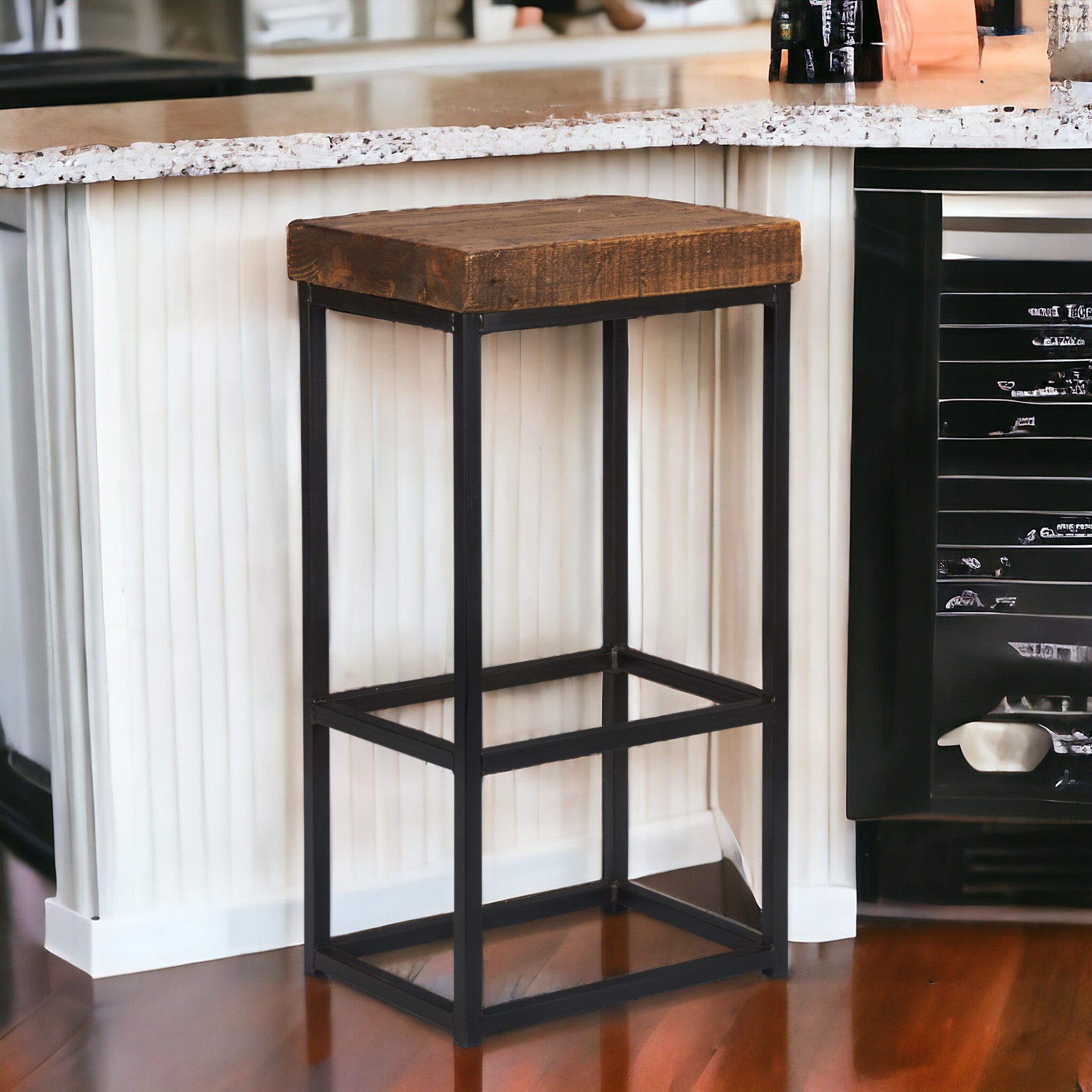 Stylish Brown and Black Metal Backless Bar Stool - High Counter Bar Chair for Kitchen Island, Pub, and Dining Room Decor