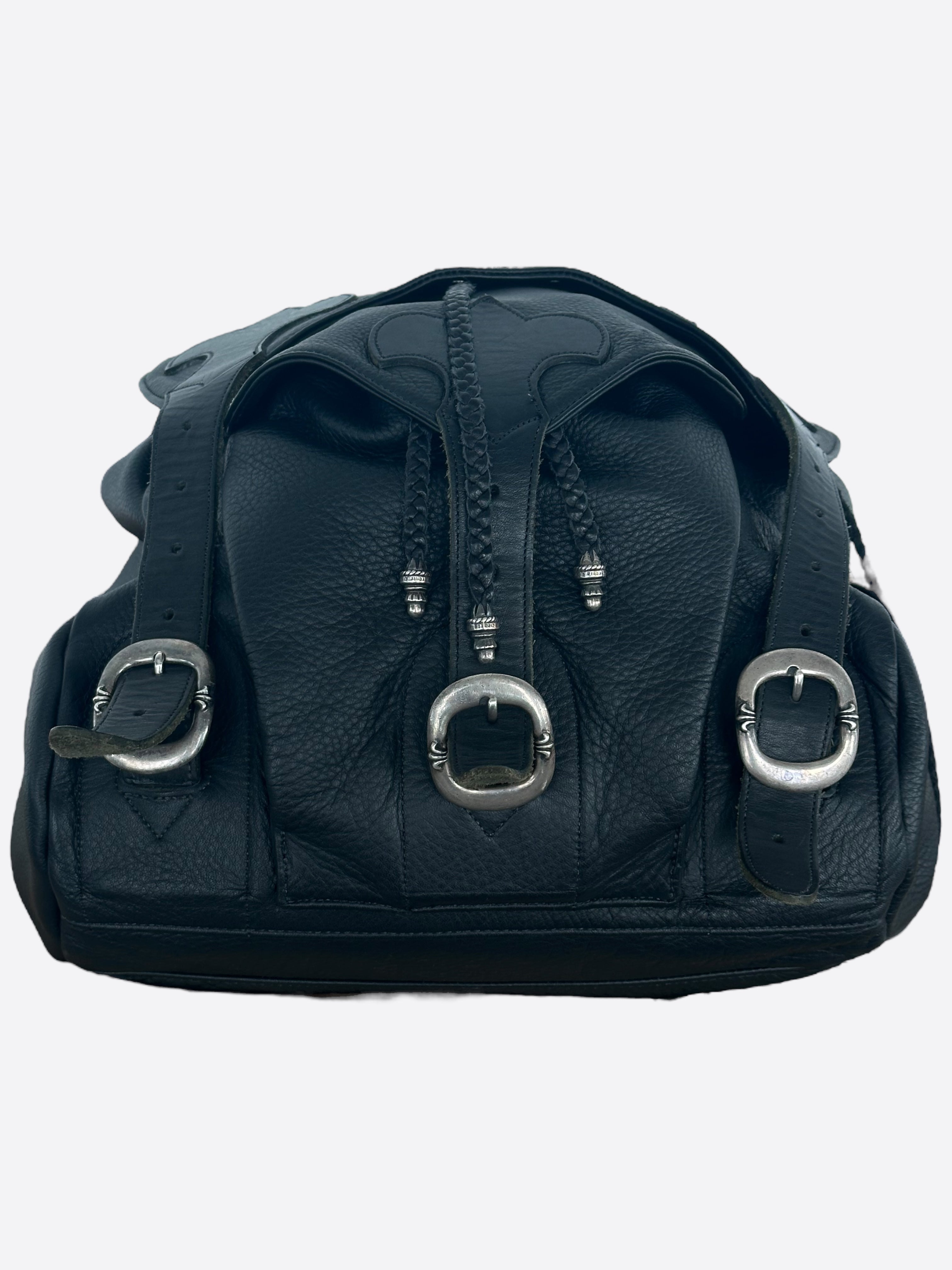 Chrome Hearts Black Leather Gunslinger Backpack for Men & Women - Stylish Gothic Biker Backpack for Travel, School & Everyday Use