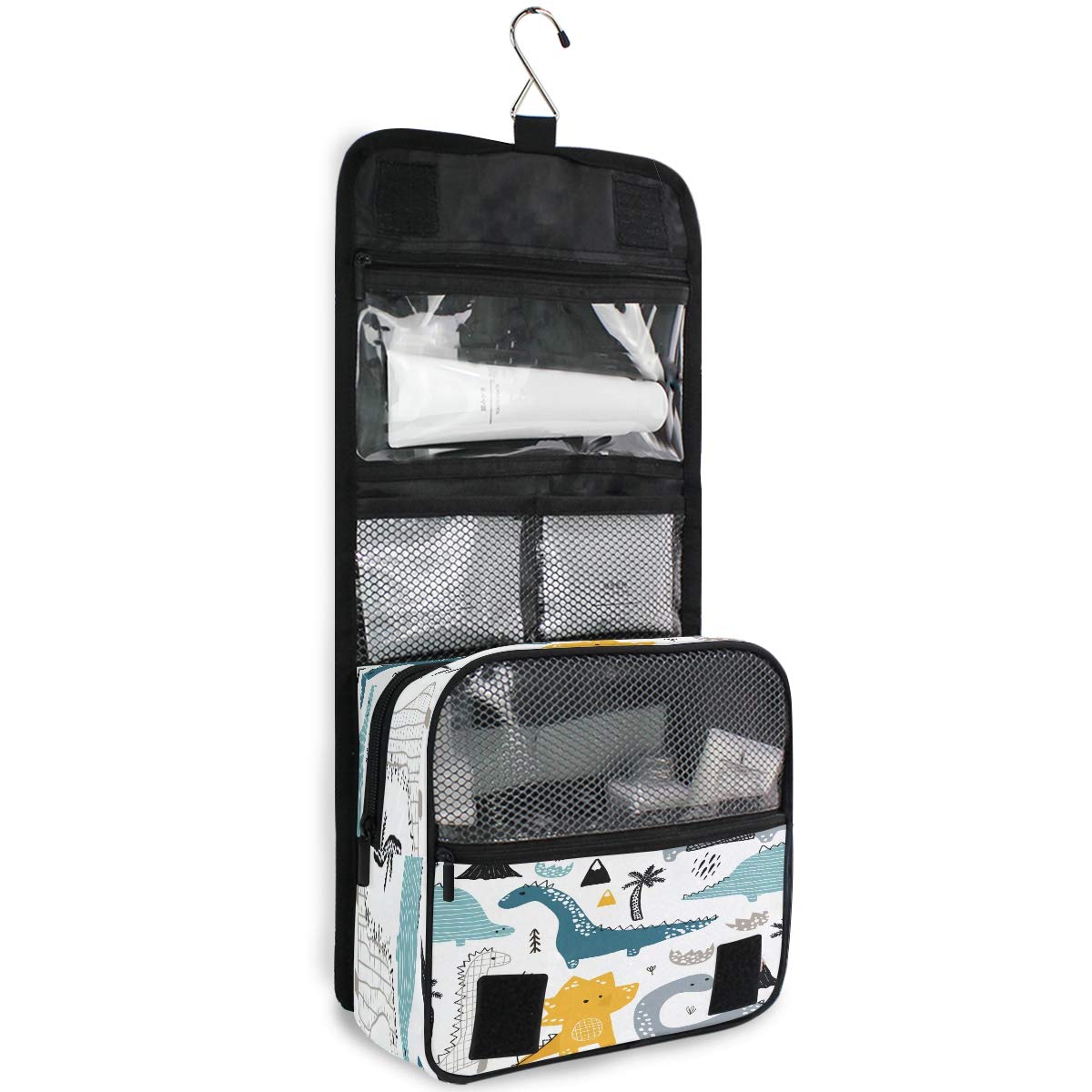 Waterproof Hanging Toiletry Bag for Travel - Palm Tree Dinosaur Design Cosmetic Organizer Pouch for Women, Girls & Kids | Perfect for Showers, Beach Trips & Vacation Gifts