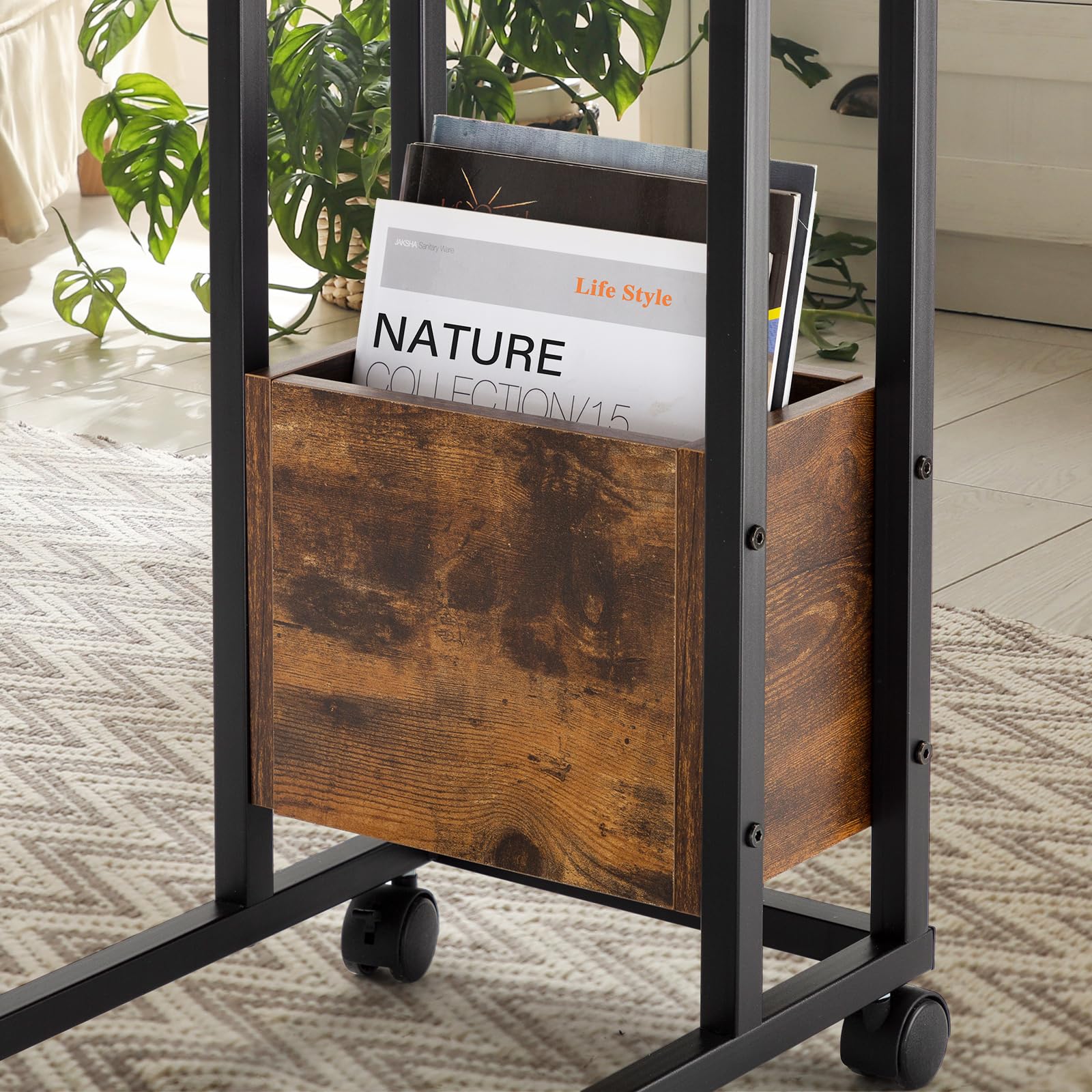 Hadulcet Modern C-Shaped End Tables Set of 2 - Rustic Brown Small Side Tables for Living Room, Sofa, Couch - Slide Under Furniture Snack Tables & TV Trays - Perfect for Eating, Reading, and Entertaining Guests