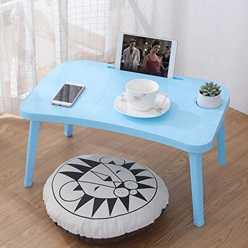 Portable Folding Laptop Desk with Adjustable Legs & Flip Top - Blue Computer Stand for Bed, Sofa, Office & Travel | Lightweight Notebook Tray for Work, Breakfast, Reading & Study
