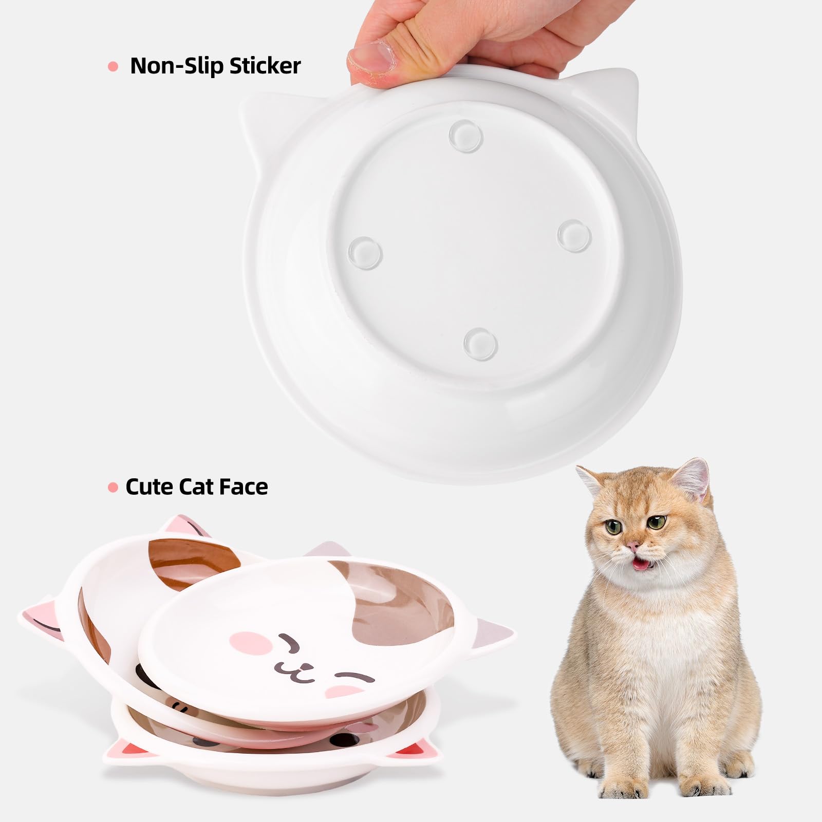 Premium Ceramic Cat Food & Water Bowl Set - 3-Piece Wide Shallow Dish for Dry/Wet Food - Anti-Whisker Fatigue Design with Non-Slip Base - Perfect for Indoor Cats, Kittens, Dogs & Puppies - Ideal for Stress-Free Feeding & Hydration Station at Home