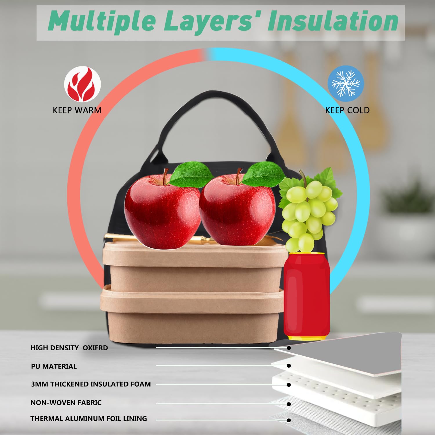 Insulated Reusable Lunch Bag for Women & Men - Leakproof Small Lunch Cooler Tote with High Capacity - Perfect for Work, School, Picnic, Camping & Outdoor Activities