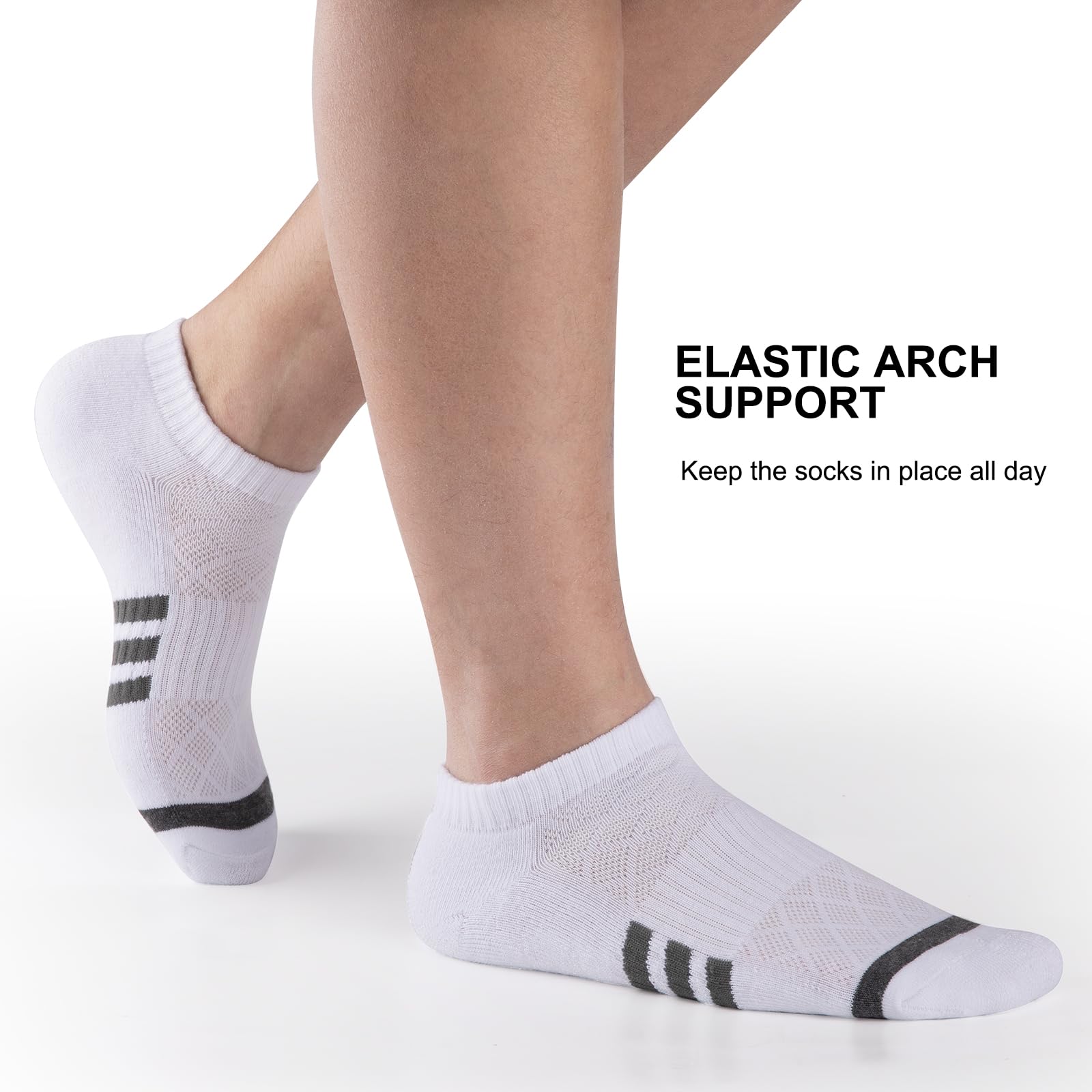 Heatuff 12 Pairs Men's Cushion Ankle Socks - Athletic Running Socks with Breathable Fabric & Arch Support for Sports, Workout, Gym & Everyday Wear