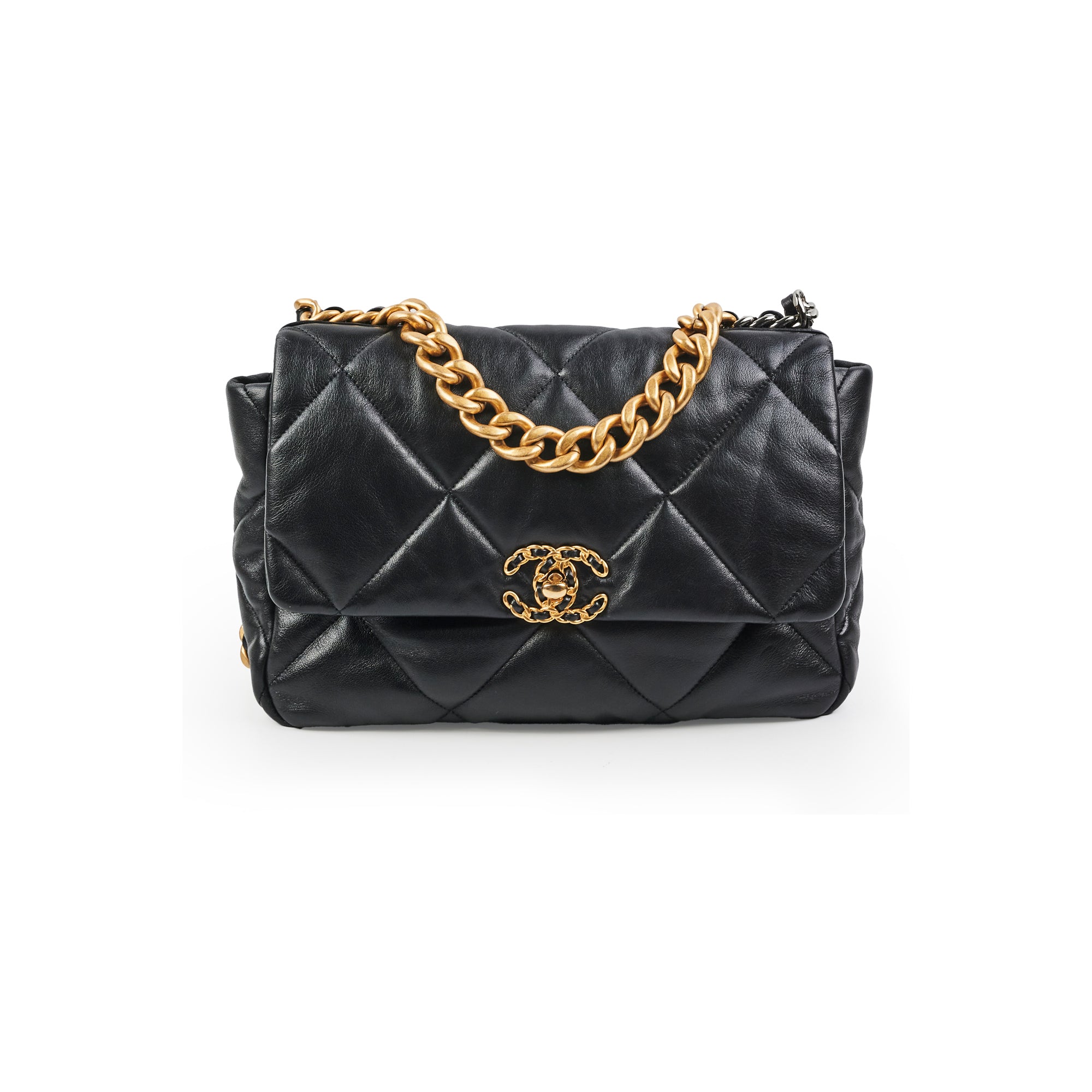Chanel 19 Medium Flap Bag - Genuine Black Goatskin Leather Luxury Handbag for Women | Perfect for Evening Events, Date Nights & Special Occasions
