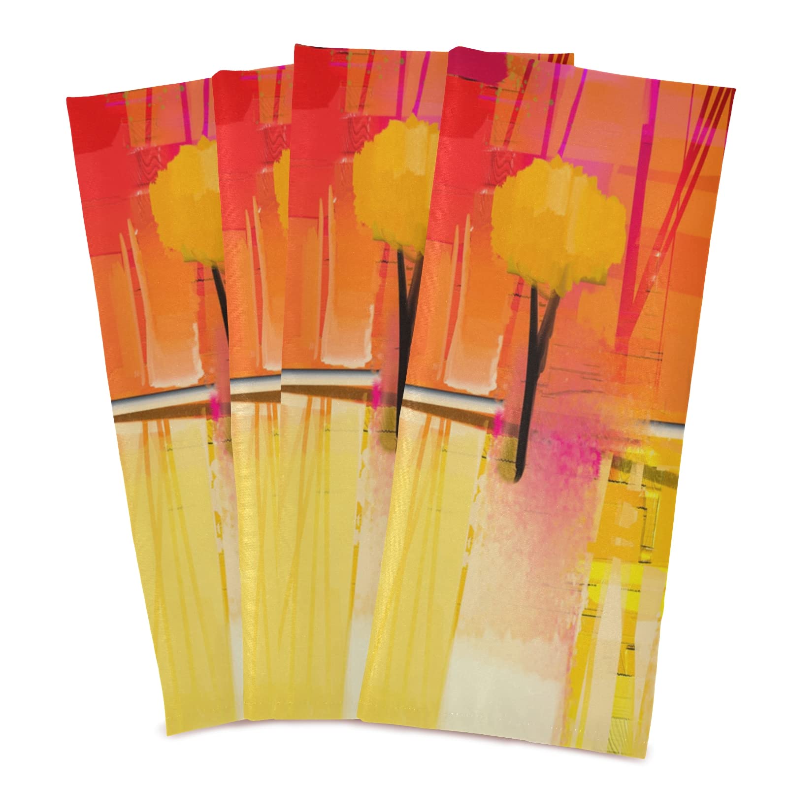 Set of 4 Premium Polyester Kitchen Dish Towels - Yellow, Green, Pink, Red with Blue Sky Print | Waffle Weave Dishcloths, Hemmed Napkins & Hand/Bar Tea Towels with Hanging Loop | Perfect for Kitchen Cleaning, Drying Dishes & Decorative Use