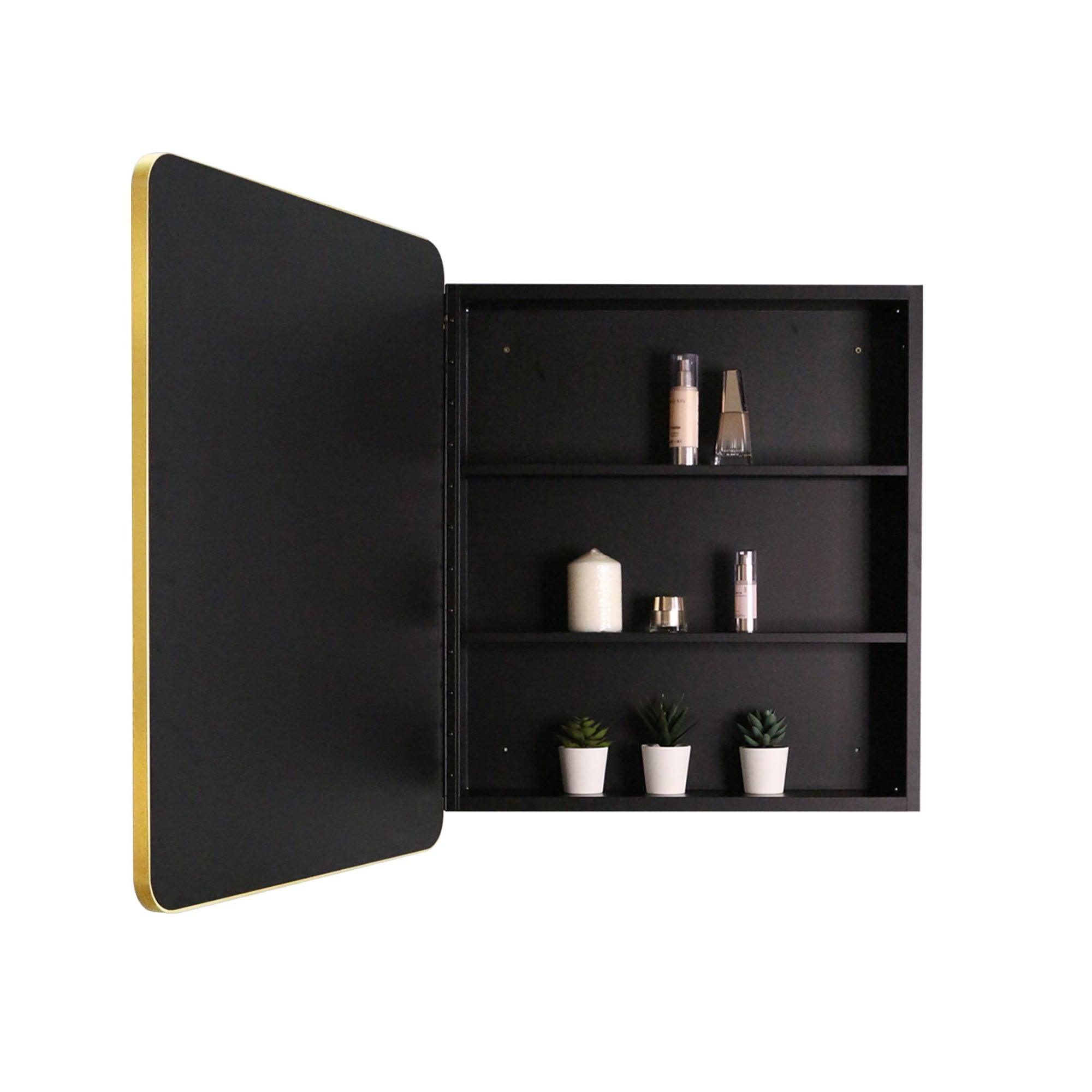 Gold Metal Framed Bathroom Medicine Cabinet with Mirror - Wall Mount or Recessed Installation for Modern Bathrooms, Powder Rooms & Vanity Areas
