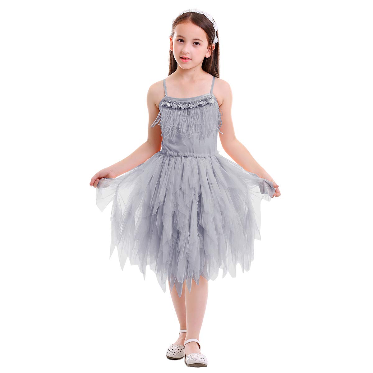 OBEEII Girls Swan Princess Feather Fringe Tutu Dress - Elegant Pageant Party, Wedding, Dance, Birthday Gown for Special Occasions | Perfect for Pageants, Tea Parties & Photo Shoots