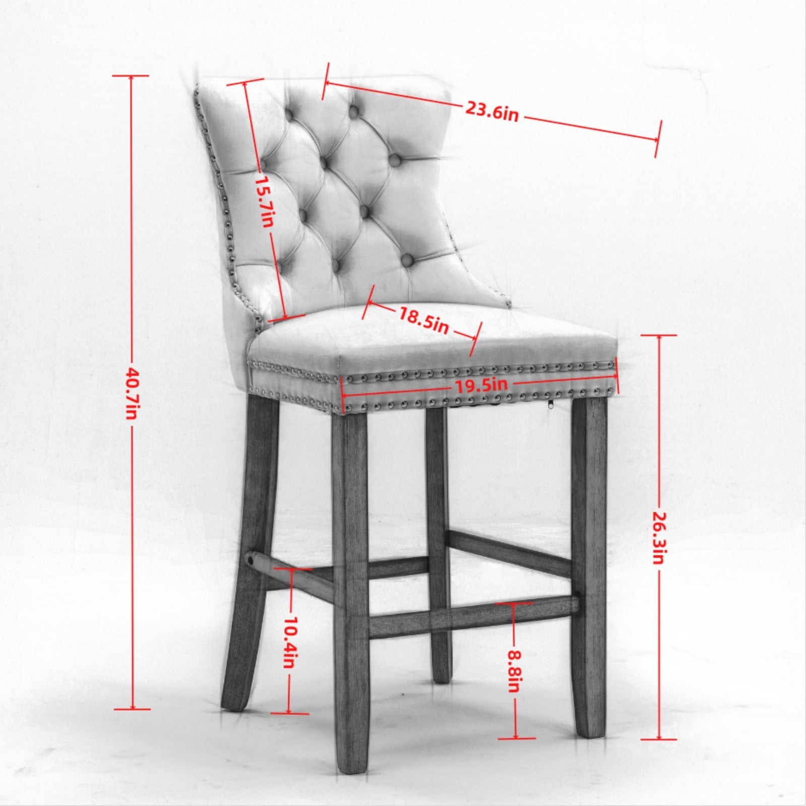Modern Velvet Bar Stools with Button Tufted Back & Wooden Legs - Set of 2 Light Blue Bar Chairs with Chrome Nailhead Trim for Kitchen Island, Breakfast Bar & Home Decor (SW2002LB)