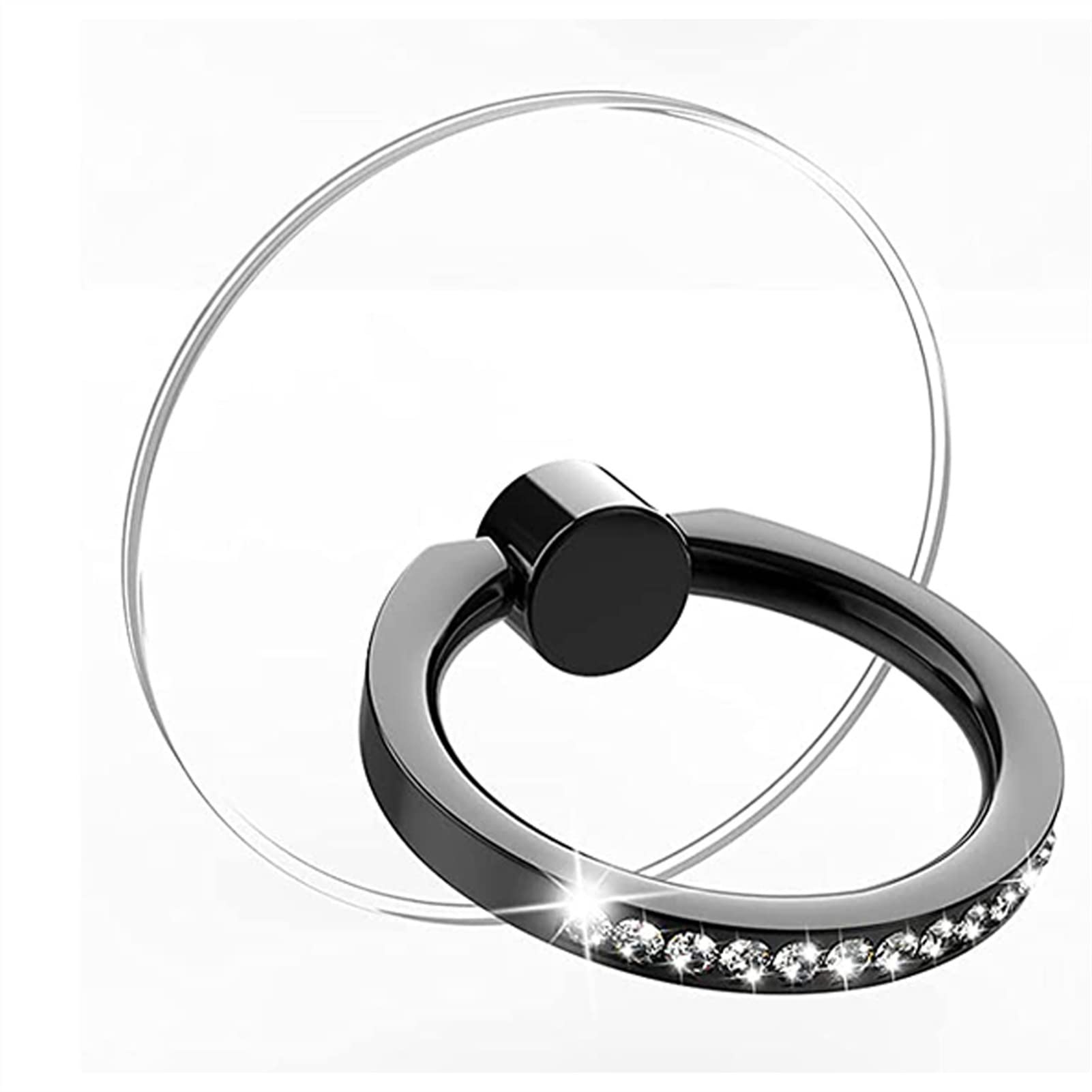ONGHAHYIS Diamond Phone Ring Holder - 360° Rotating Transparent Finger Grip & Kickstand for iPhone, Samsung, Pixel (Black) - Perfect for Selfies, Video Calls, and Hands-Free Viewing