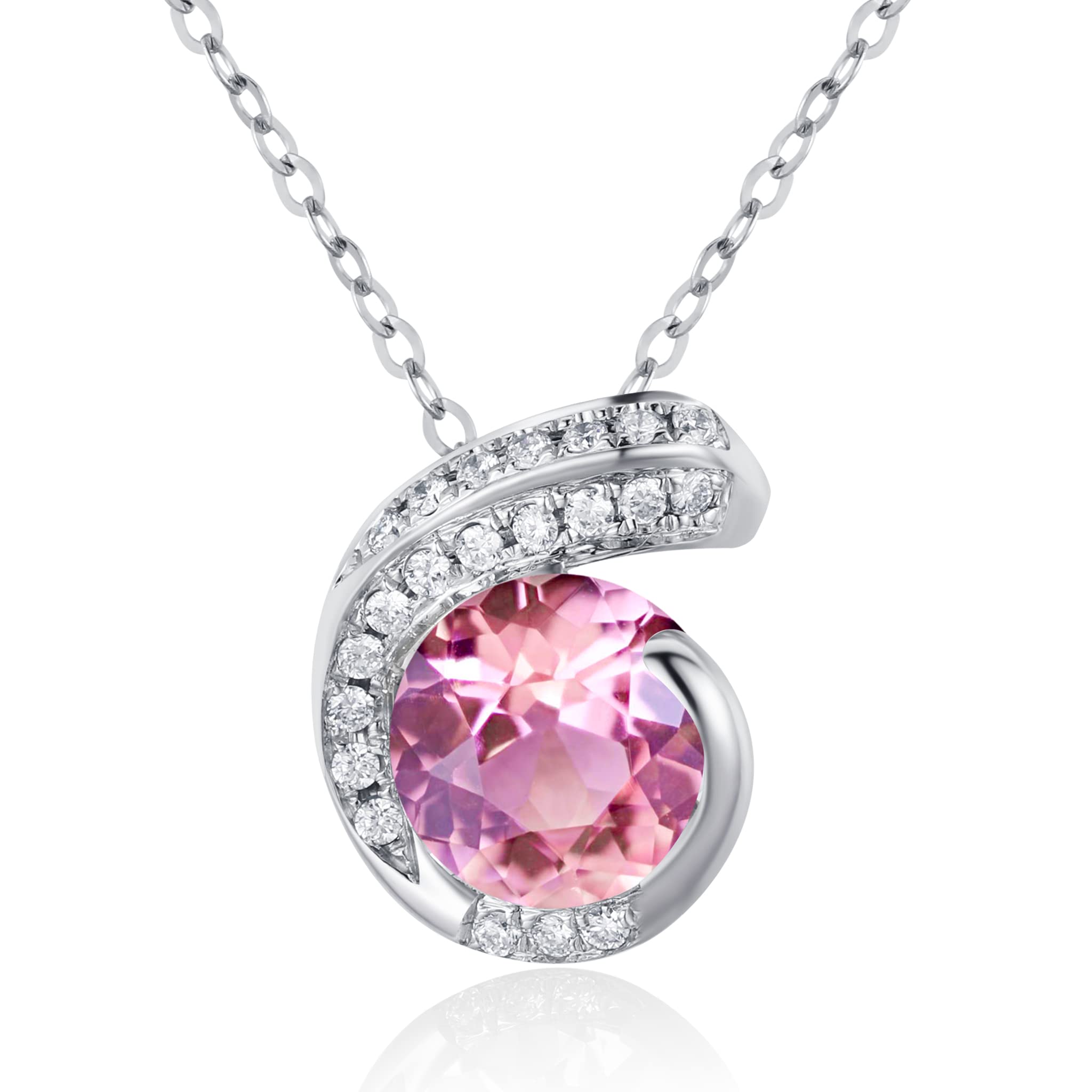 Pink Sapphire Diamond Pendant Necklace - Dainty Layering Minimalist Gold Chain - September Birthstone Jewelry for Women - Perfect for Everyday Wear, Gifts & Special Occasions