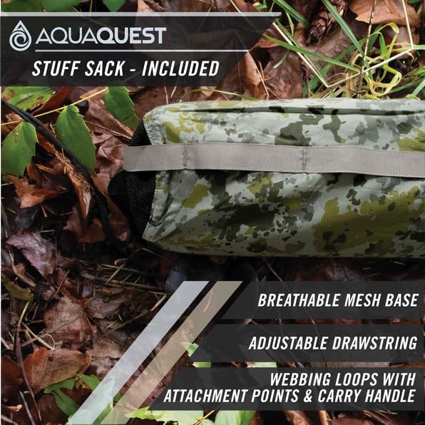 AquaQuest Safari Waterproof Camping Tarp - Ultra Lightweight & Durable Rain Fly Shelter for Hiking, Backpacking, Hammock - Perfect for Outdoor Adventures, Emergency Shelter & All-Weather Protection