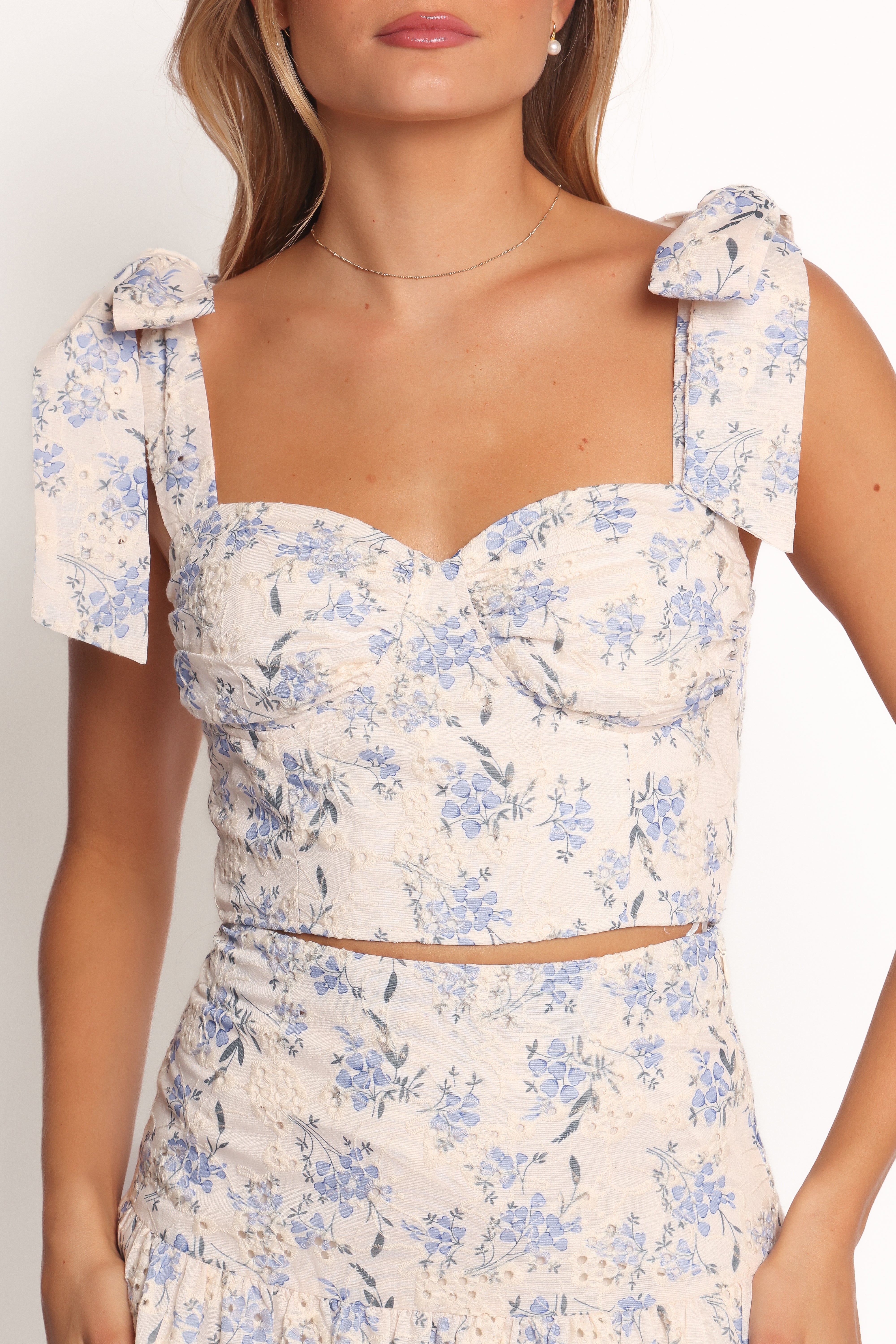 Kara Two Piece Set - Blue Floral Print Women's Outfit | Summer Beachwear & Casual Day Dress