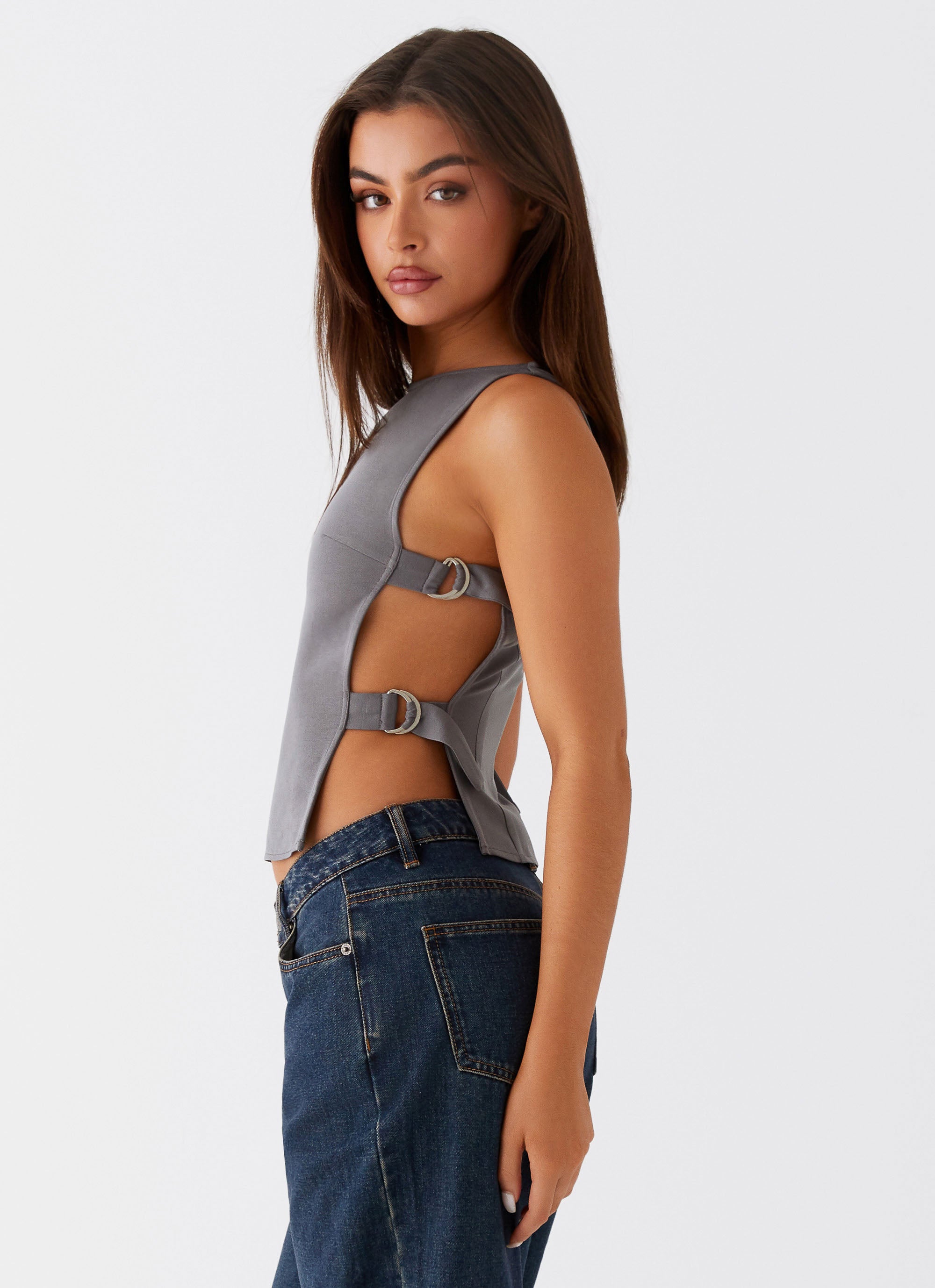 Cherish You Buckle Top Charcoal - Stylish Women's Fashion Blouse for Casual & Office Wear