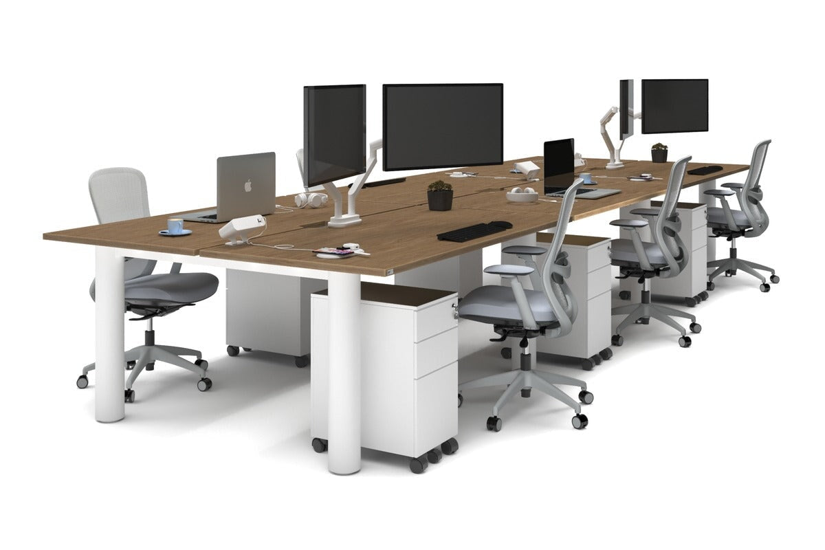 Quadro Cylinder Leg 6-Person Office Workstation Desk - 1600L x 800W with Cable Management Scallop - Perfect for Open Office Layouts & Collaborative Workspaces