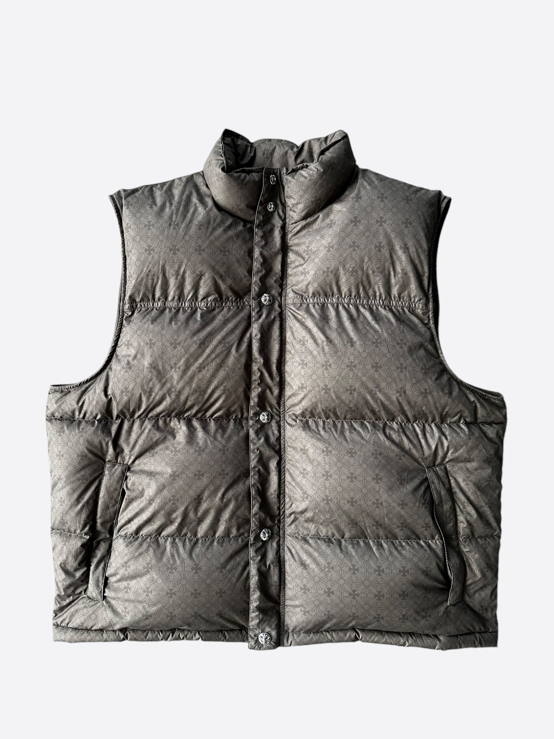 Chrome Hearts Olive Cross Jacquard Puffer Vest for Men & Women - Stylish Winter Warm Quilted Jacket for Outdoor Activities & Fashion Streetwear