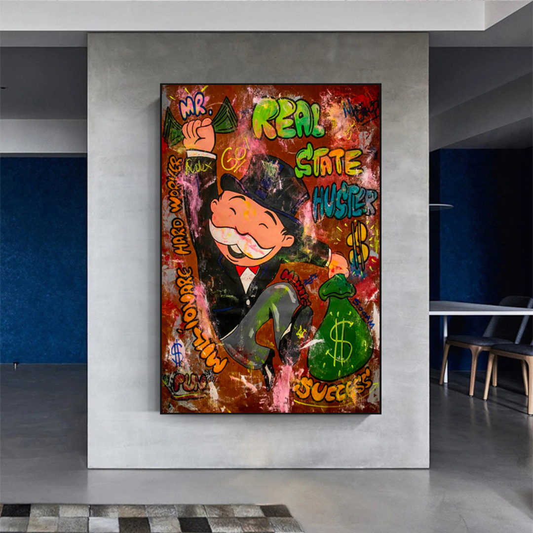 Alec Monopoly Money Man Real Estate Hustler Canvas Art Print - Wall Decor for Home, Office & Game Room