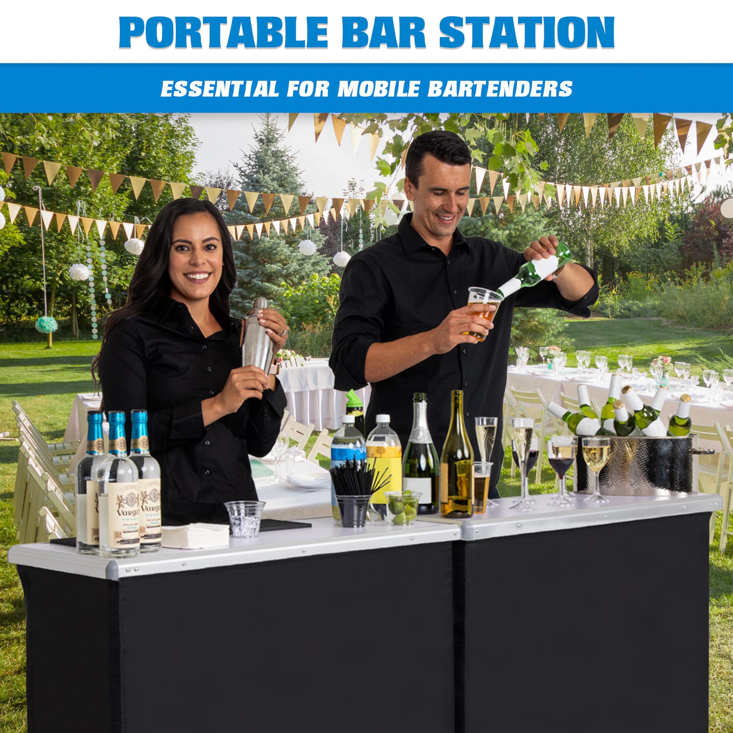 GoBar Portable Double Bar Table Set - Mobile Bartending Station for Parties, Weddings & Events - Includes Carrying Case (Standard/LED Options) - Perfect for Outdoor Gatherings, Catering Services & Home Entertaining