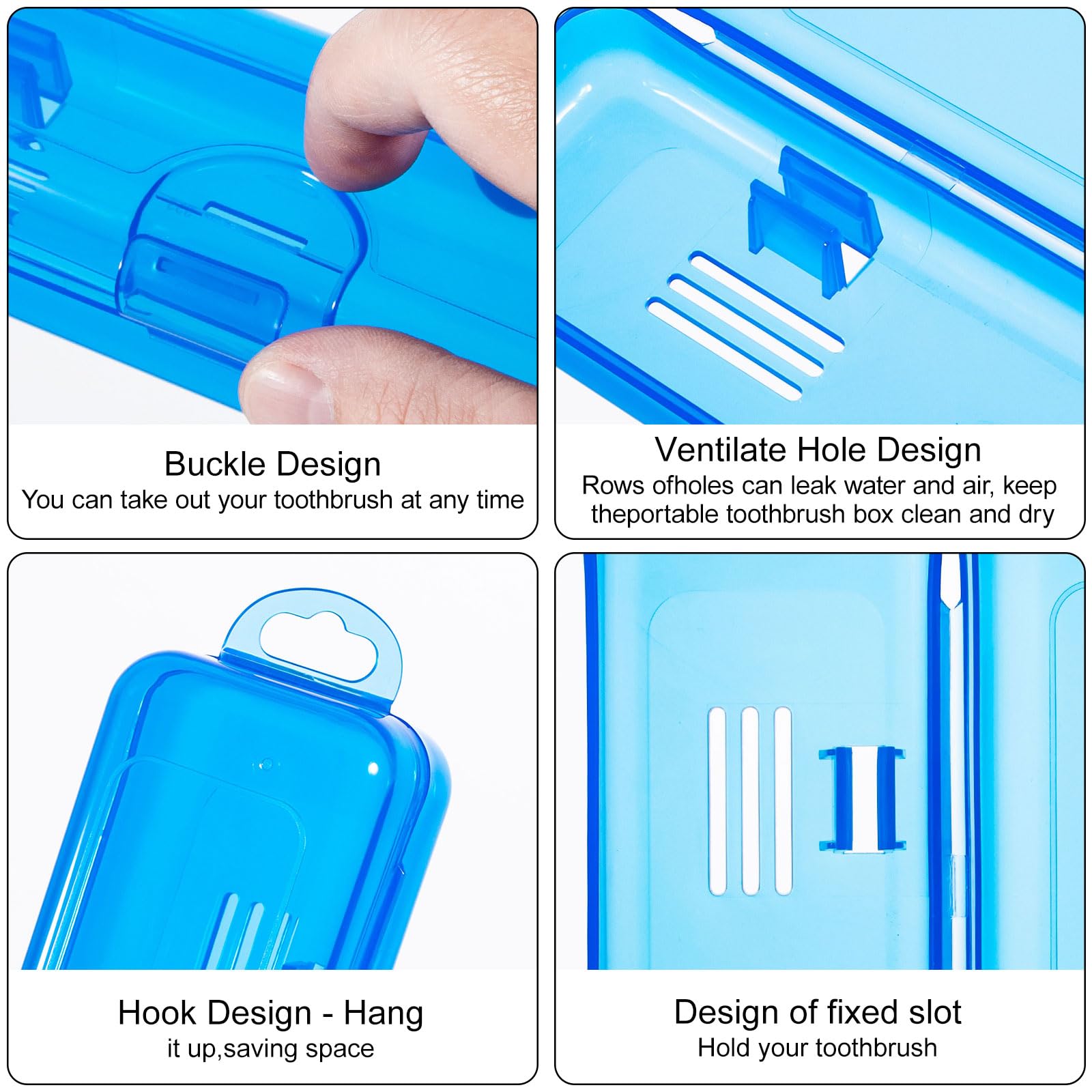 Yeeco 2 Pack Transparent Dark Blue Travel Toothbrush Case - Plastic Toothbrush Holder, Portable Travel Size (7.87 x 1.85 x 1.18 inches) for Camping, Gym, Business Trips & Vacation